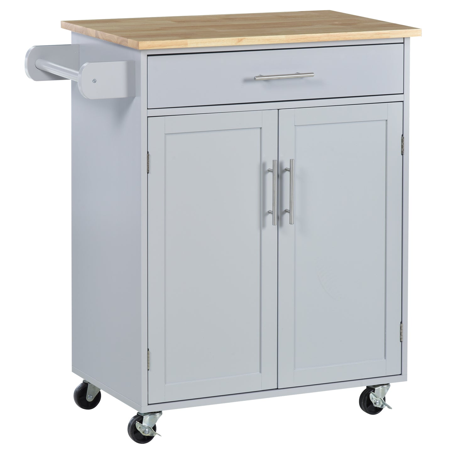 HOMCOM Rolling Kitchen Island Cart with Wood Top, Enough Storage Drawer Space with Towel Bar Rack Shelves, Portable Kitchen Utility Serving Cart Trolley on Wheels, Black