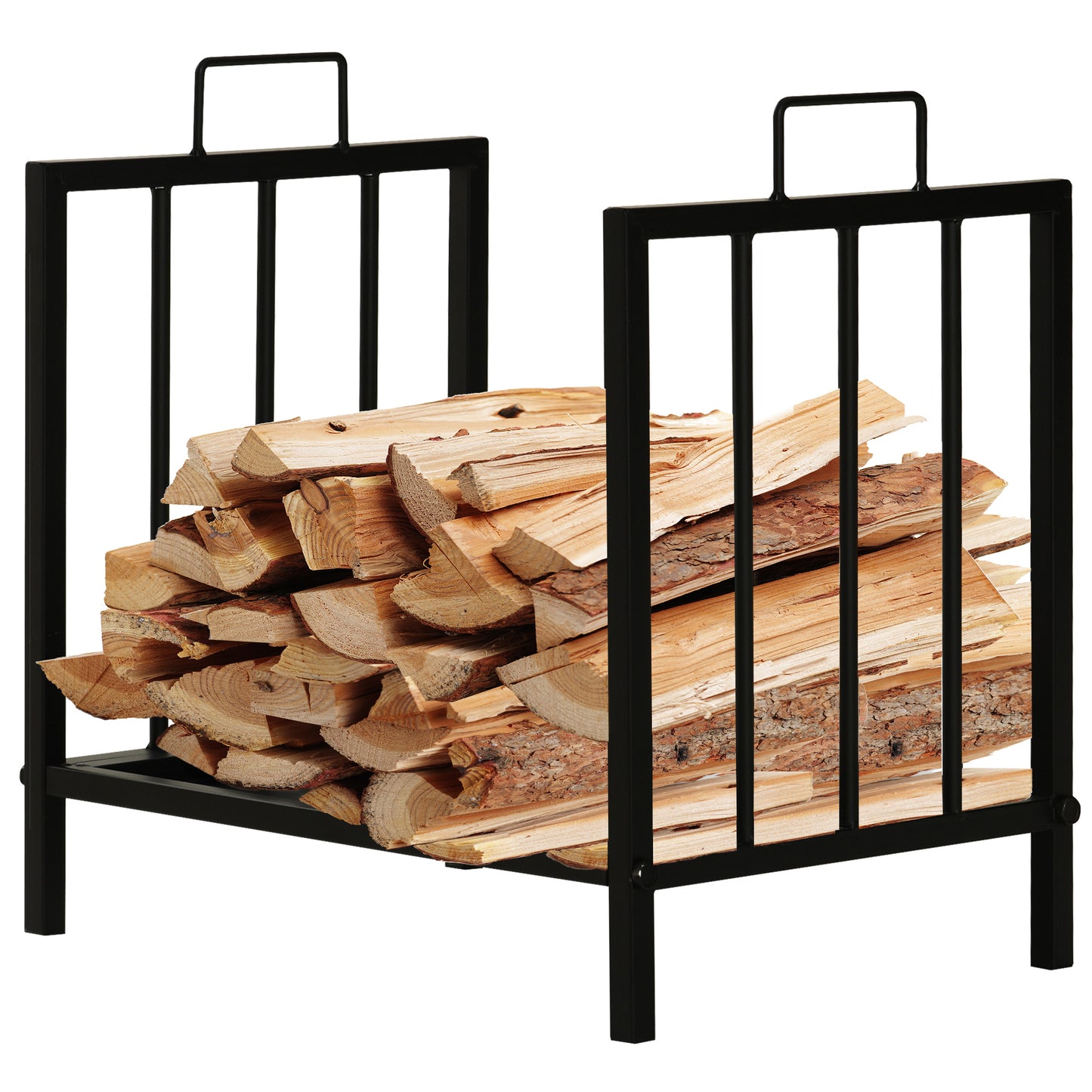 Outsunny 2-Tier Firewood Log Rack with 4 Tools 33" Fireplace Wood Holder Storage Log Rack with Shovel, Broom, Poker, Tongs and Hooks
