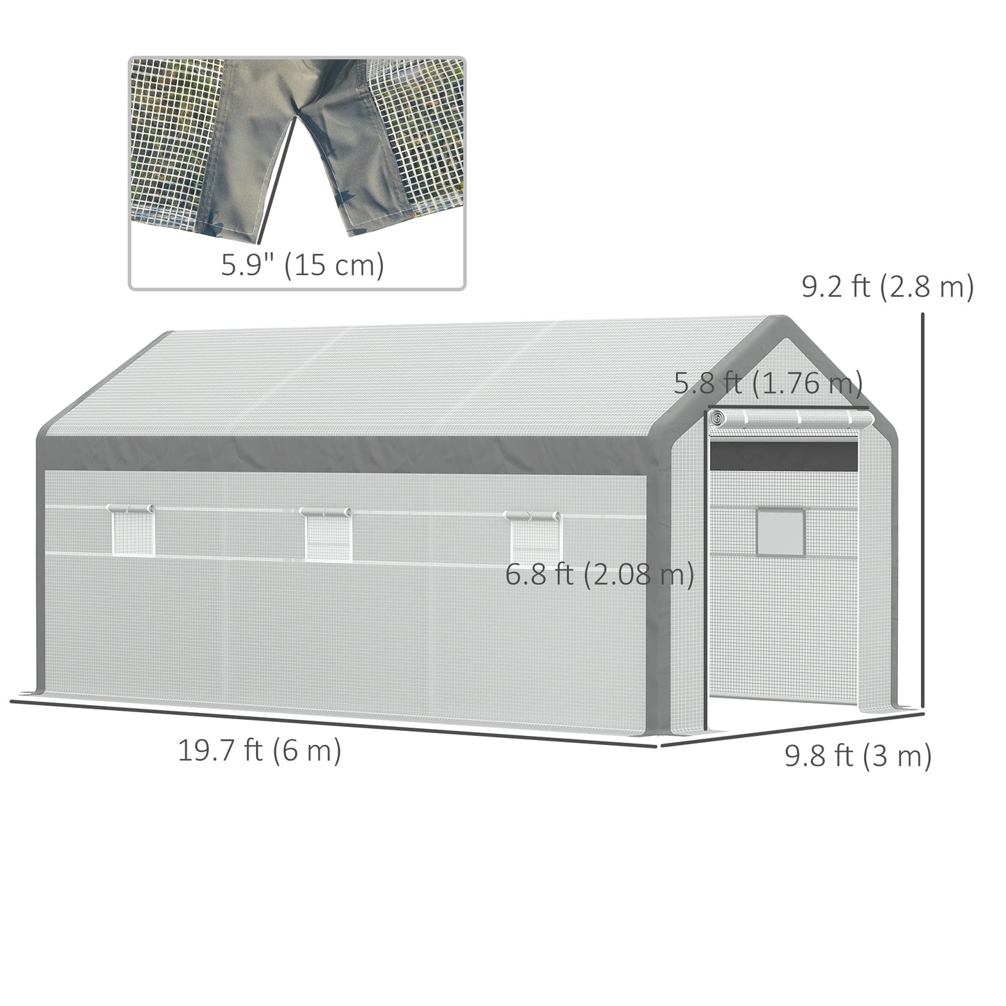 Outsunny 6.6' x 10' x 7' Heavy Duty Walk-In Greenhouse Vegetable Seed Growth Tent Outdoor Plant Growing Tunnel Warm House Flower Shed Backyard White