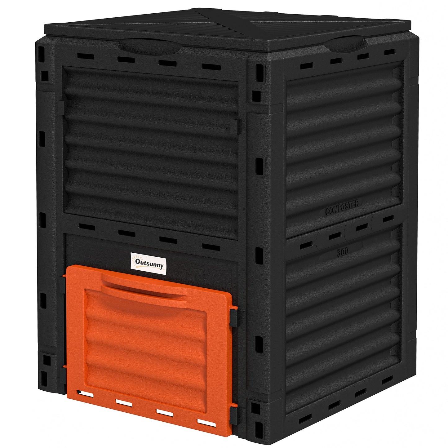 Outsunny Garden Compost Bin Large Outdoor Compost Container 80 Gallon Fast Creation of Fertile Soil Aerating Compost Box, Easy Assembly, Black