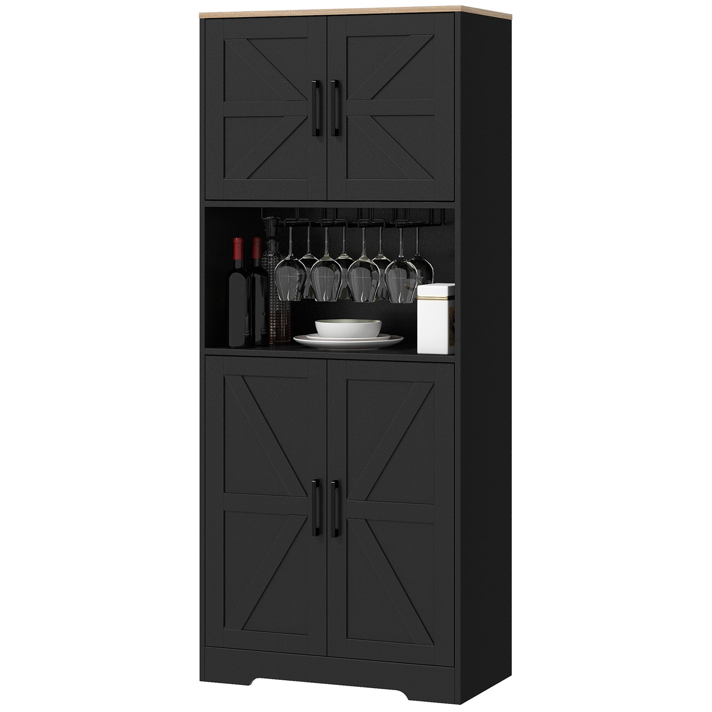 HOMCOM Farmhouse Kitchen Pantry, 68" Freestanding Hutch Storage Cabinet with Microwave Oven Countertop, White