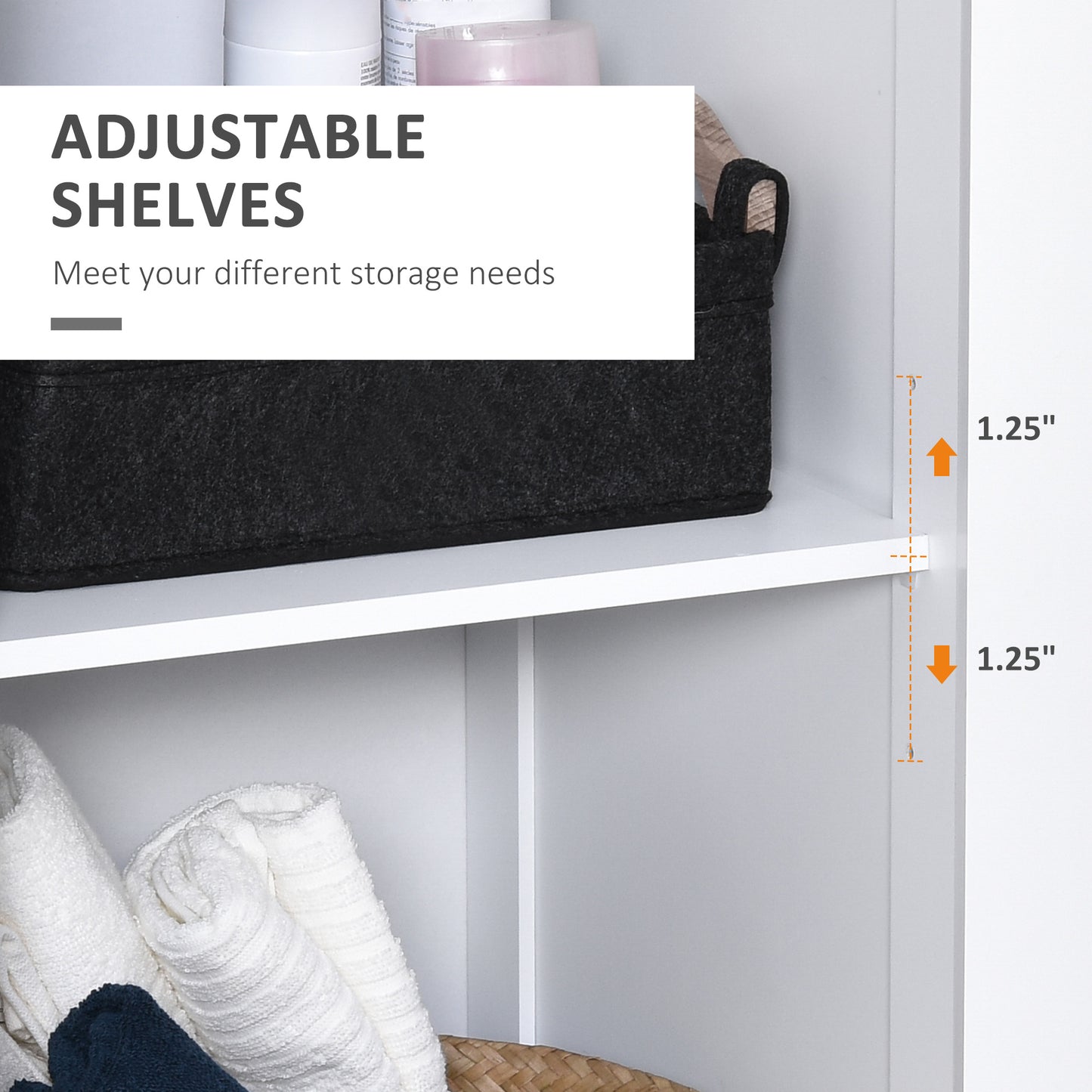kleankin Tall Bathroom Storage Cabinet, Freestanding Tower Cabinet with Adjustable Shelf, 3 Open Shelves, White