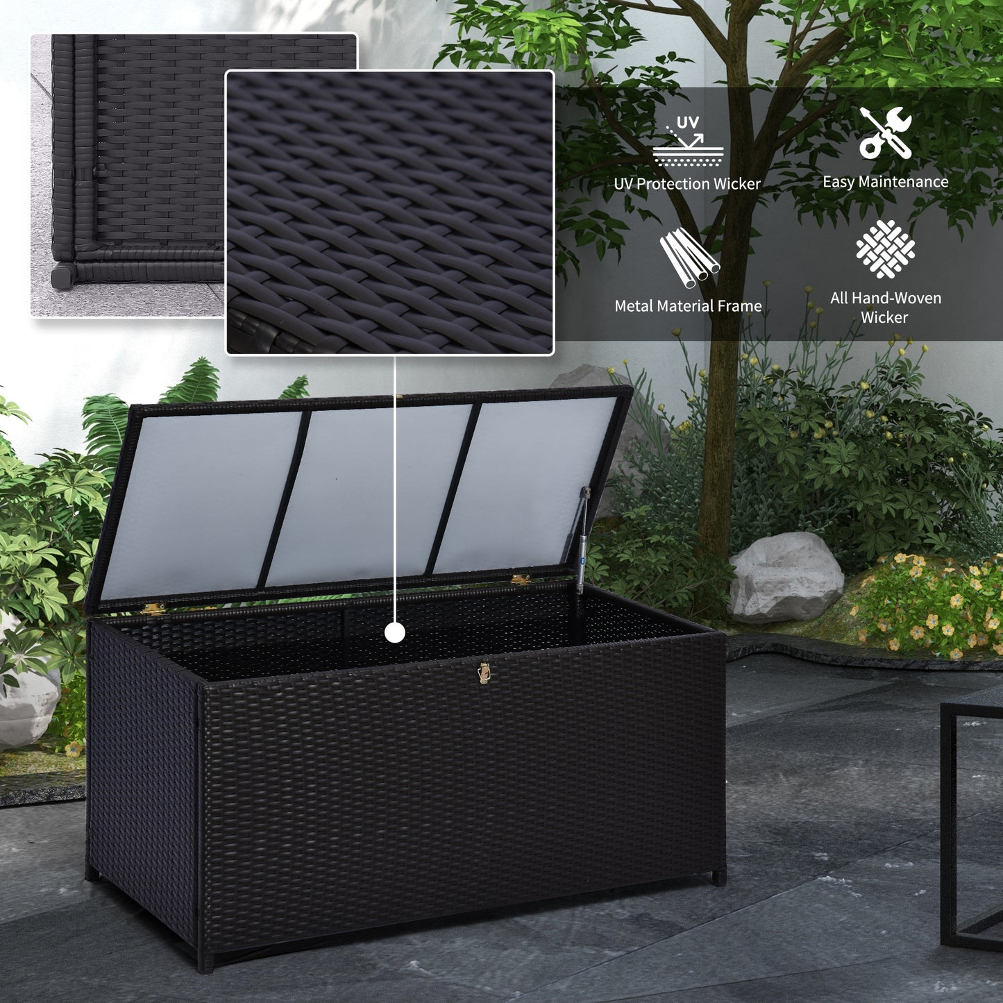 Outsunny Outdoor Storage Box with 118 Gallon Storage, Plastic Top Lid, Handles for Cushions, Pool Essentials, Garden Tools, Grey