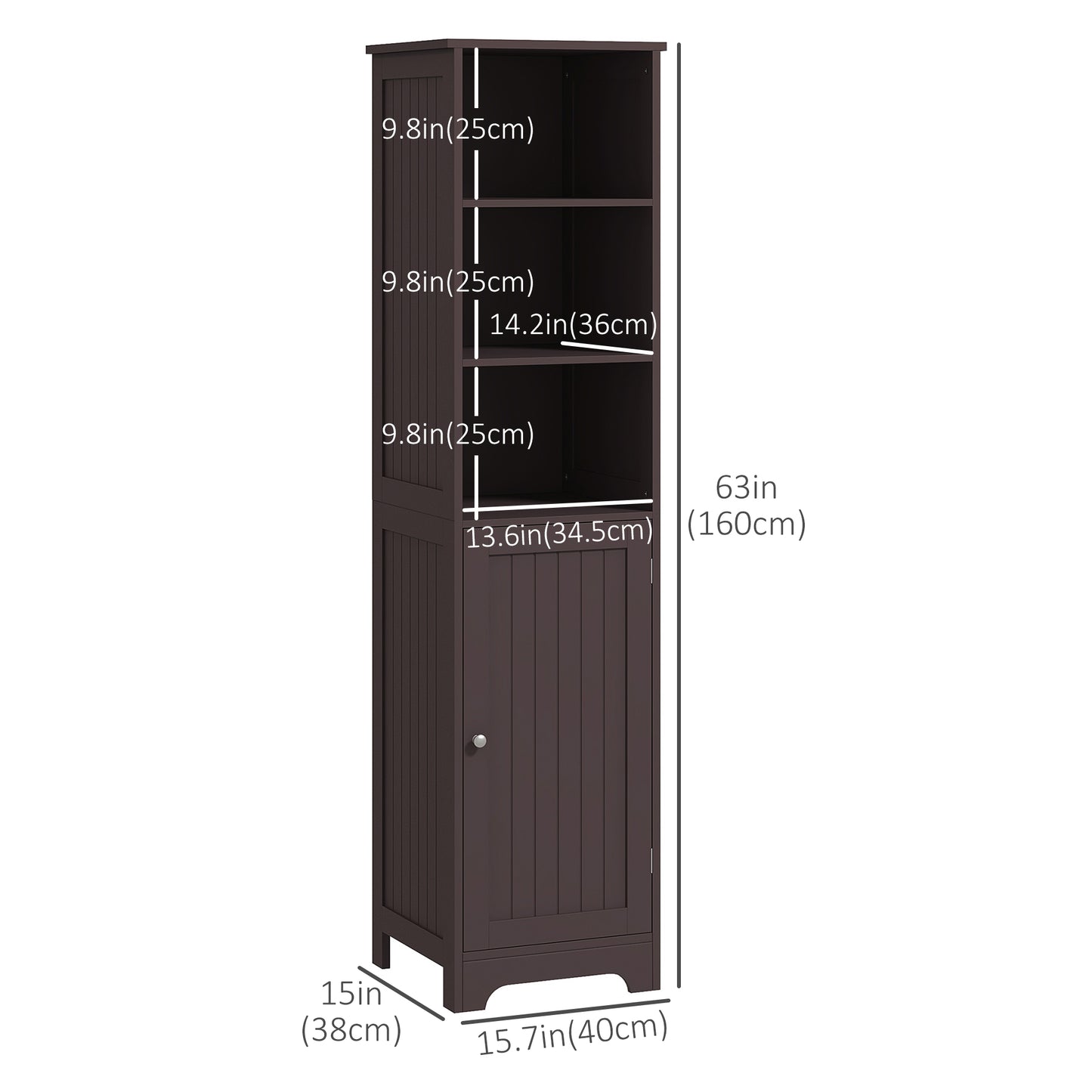 kleankin Tall Bathroom Storage Cabinet, Freestanding Tower Cabinet with Adjustable Shelf, 3 Open Shelves, White
