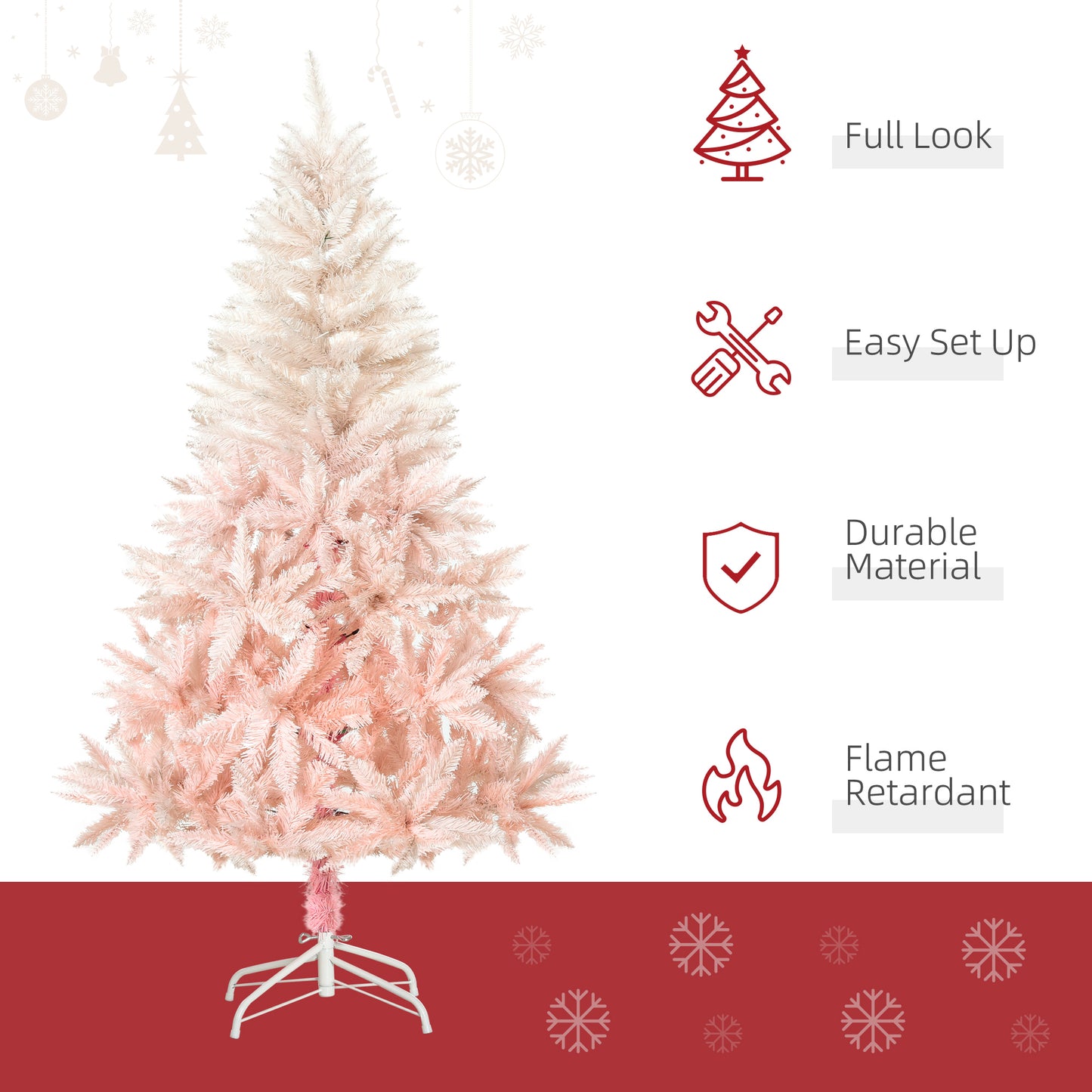 HOMCOM 6ft Artificial Christmas Tree Home Decoration Automatic Open White and Pink