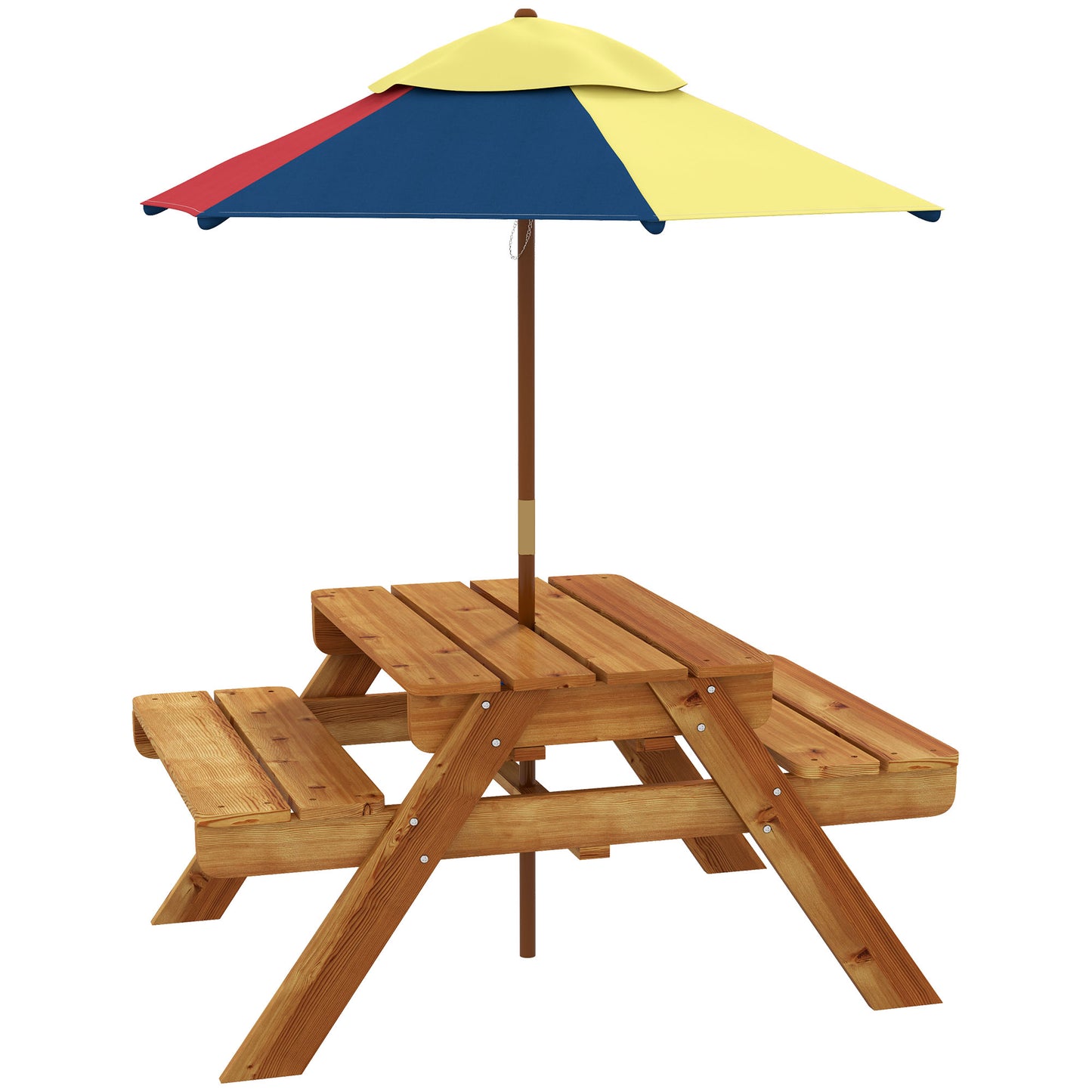 Outsunny Kids Outdoor Table Set Wooden Toddler Picnic Table and Benches for 4 Kids 3-8 Years, Easy Installation, Natural Wood