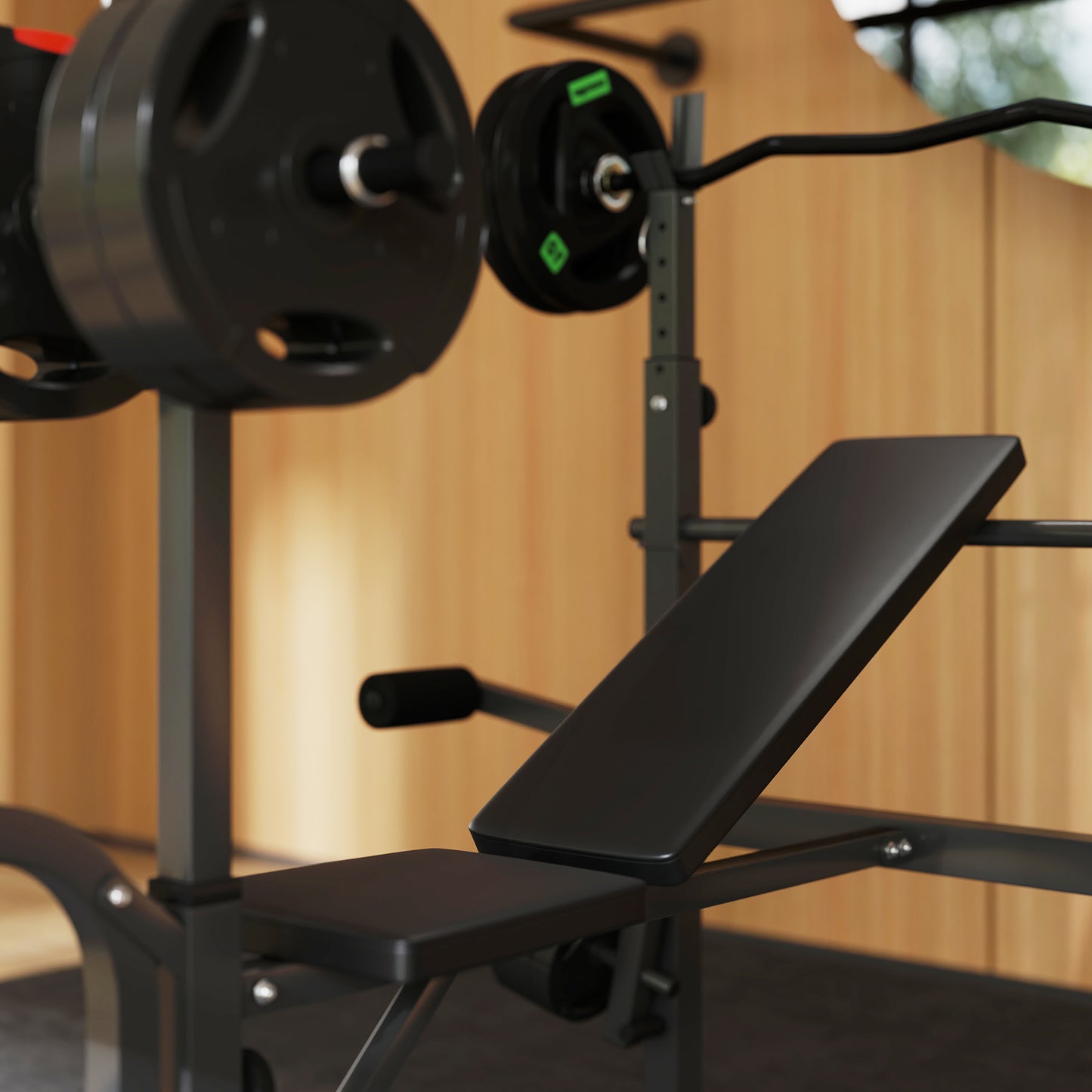 Adjustable Weight Bench with Press Rack, Preacher Curl & Lat Pull Down