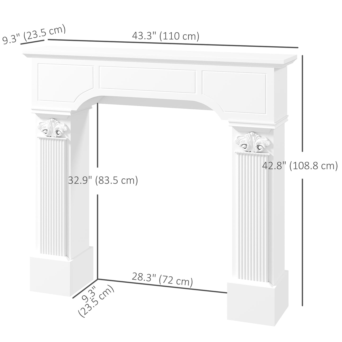HOMCOM Baroque Fireplace Mantle, Freestanding Fireplace Surround for Electric Fireplaces, 43.25 Inch x 42.75 Inch, White