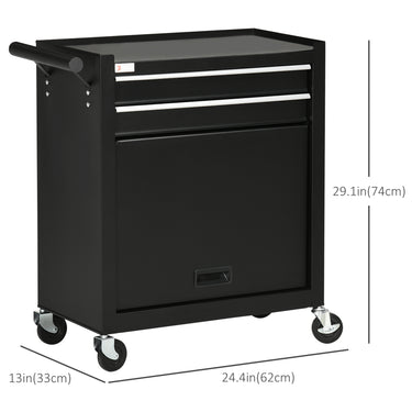 DURHAND 2-Drawer Rolling Tool Chest on Wheels, Metal Tool Cabinet for Warehouse, Workshop and Garage, Black