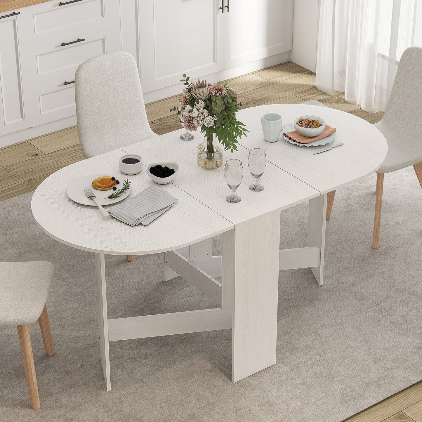 HOMCOM Oval Folding Dining Table, Space Saving Drop Leaf Kitchen Table for Dining Room, Living Room, Distressed Brown