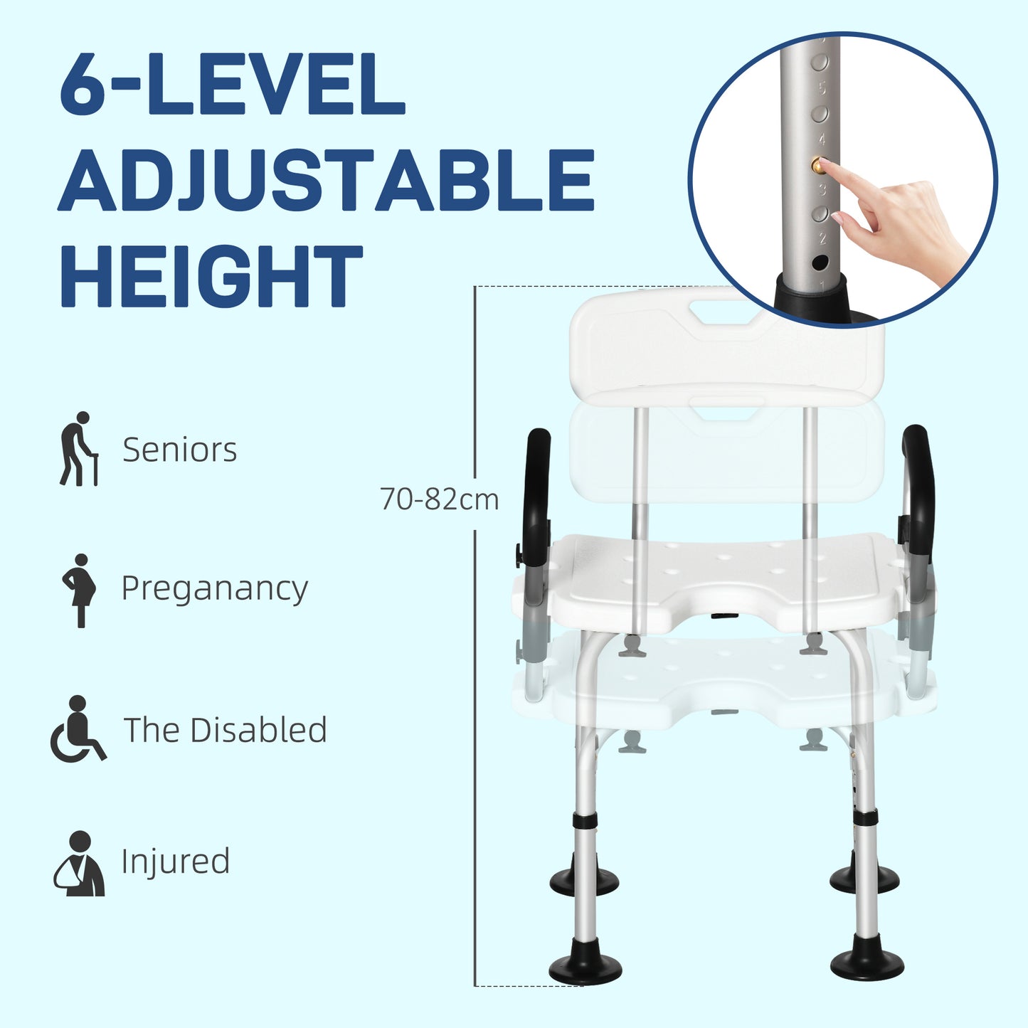 HOMCOM Bath Chair with Back, Adjustable Height Non-slip Shower Stool Bench Tool-Free Assembly Bathroom Aids, White