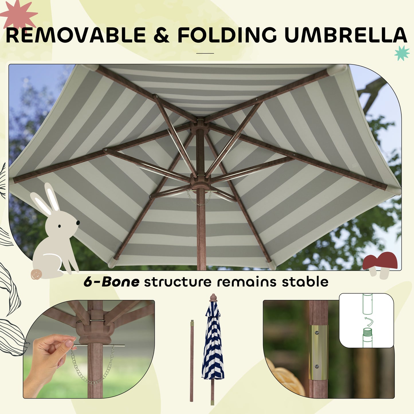 Qaba Wooden Kids Picnic Table & Bench Set with Removable Umbrella, Cushions, for Garden, Backyard, Patio, Navy Blue