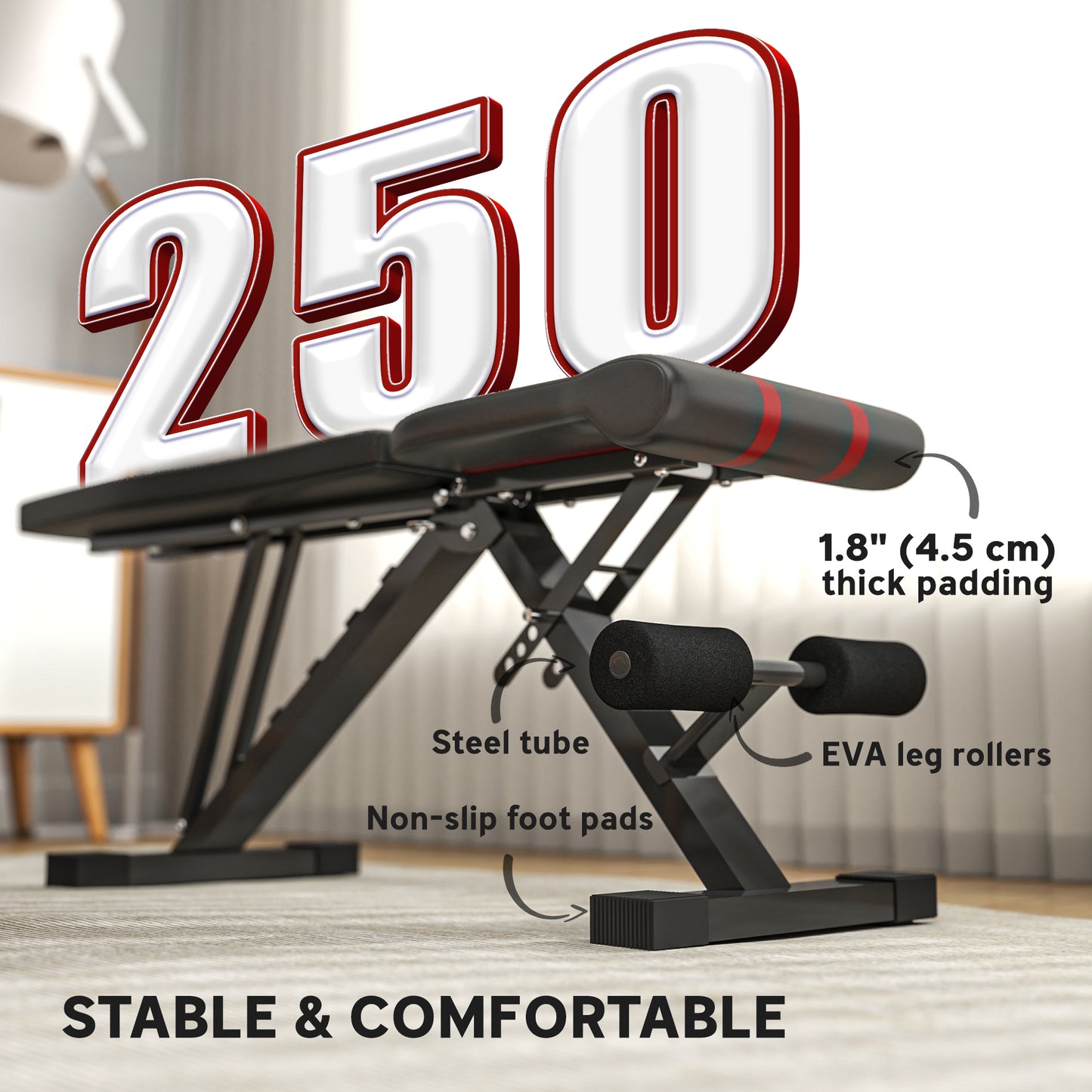 Soozier Adjustable Weight Bench, Foldable Workout Bench with Multi-Angle Seat and Back, Flat or Incline Bench for Home Gym