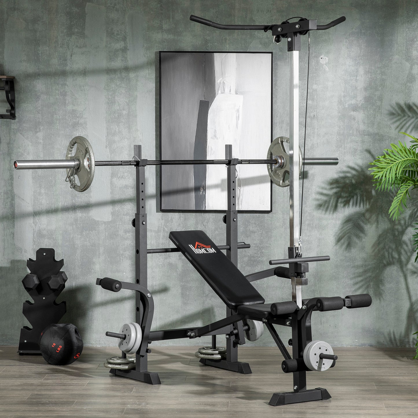 Soozier Press Bench, Heavy Duty Multiple Function Workout Adjustable Bench with Preacher Curl, Leg Developer