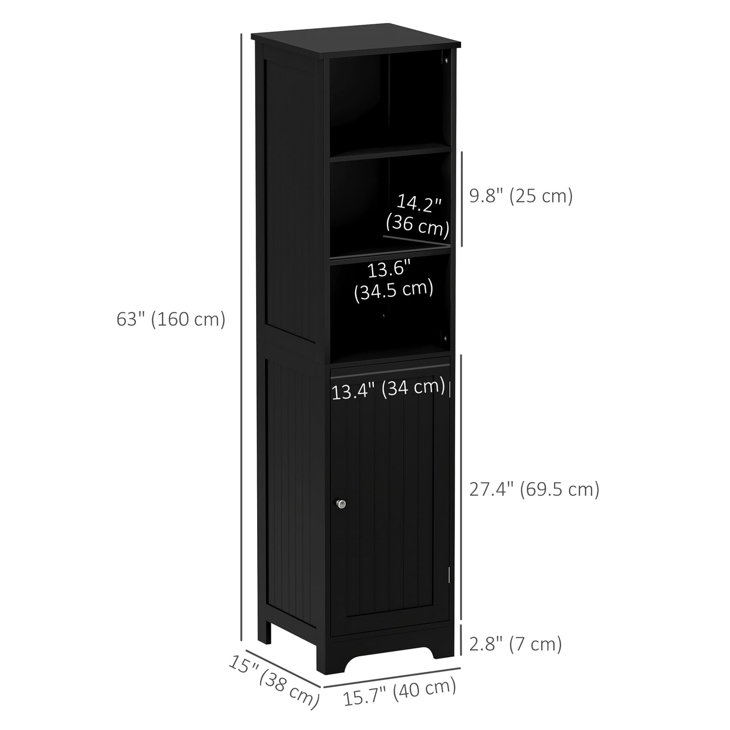 kleankin Tall Bathroom Storage Cabinet, Freestanding Tower Cabinet with Adjustable Shelf, 3 Open Shelves, White