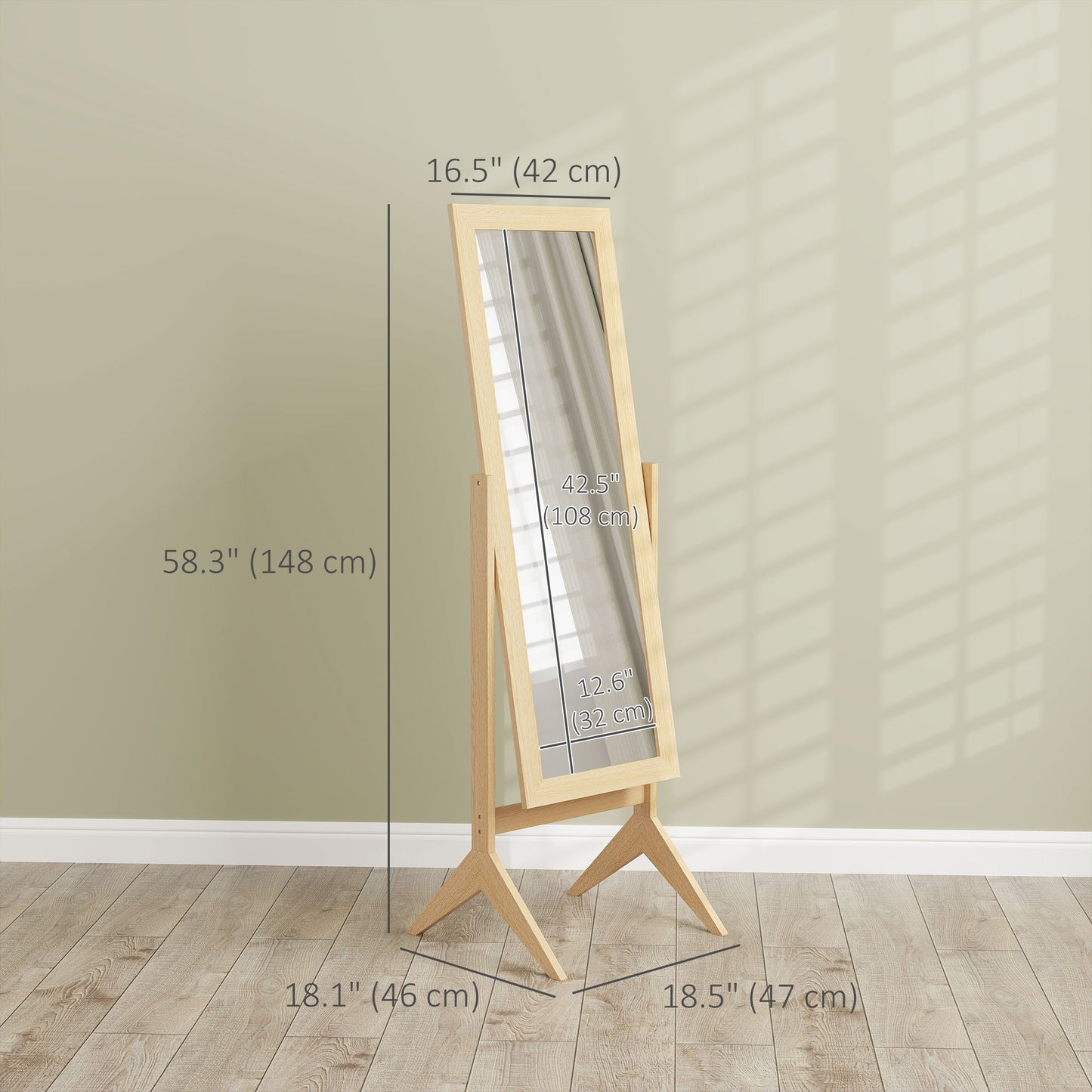 HOMCOM Adjustable Angle Dressing Full Length Mirror, Oak