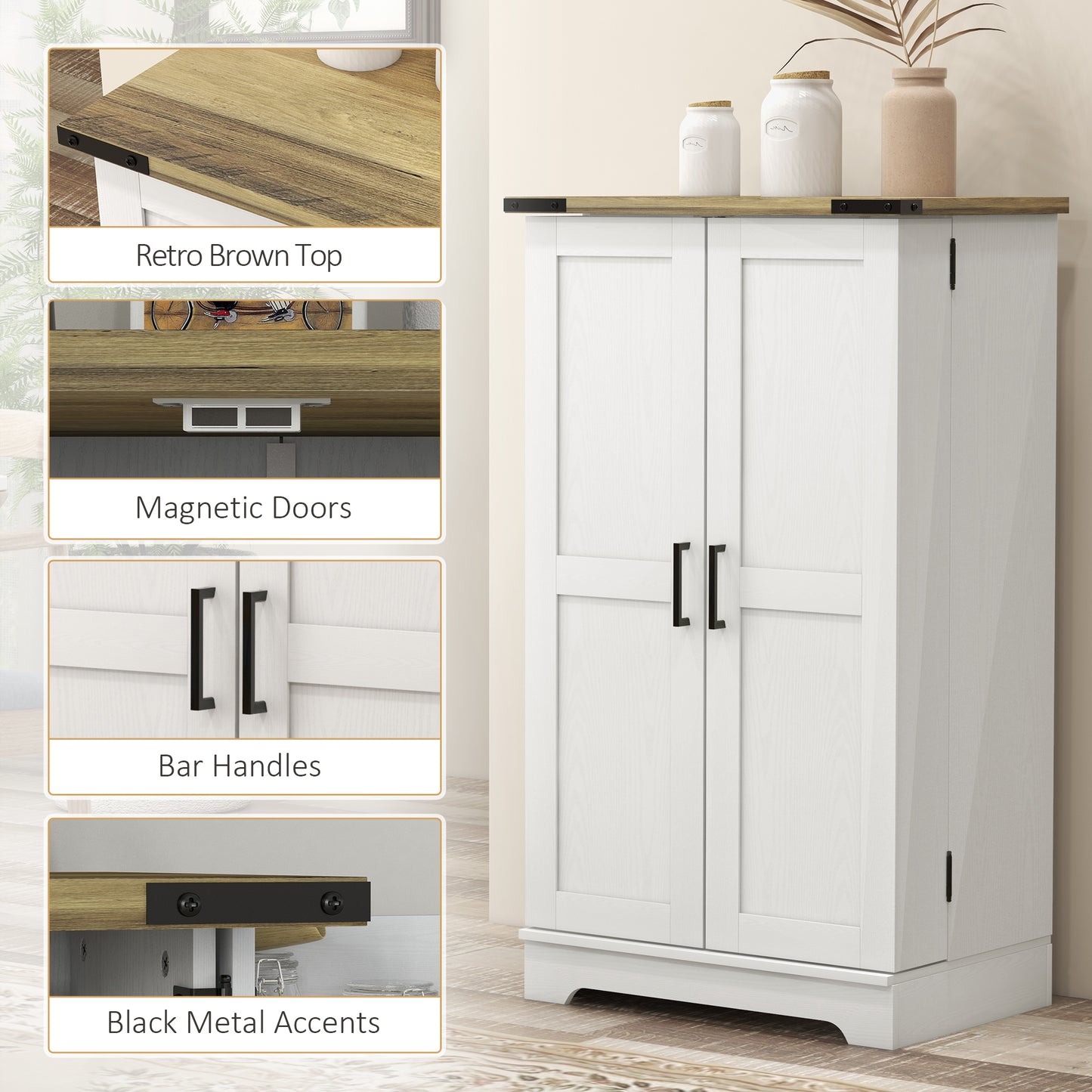 HOMCOM Farmhouse Kitchen Pantry Storage Cabinet, Kitchen Pantry Cabinet with Doors and Adjustable Shelves, White