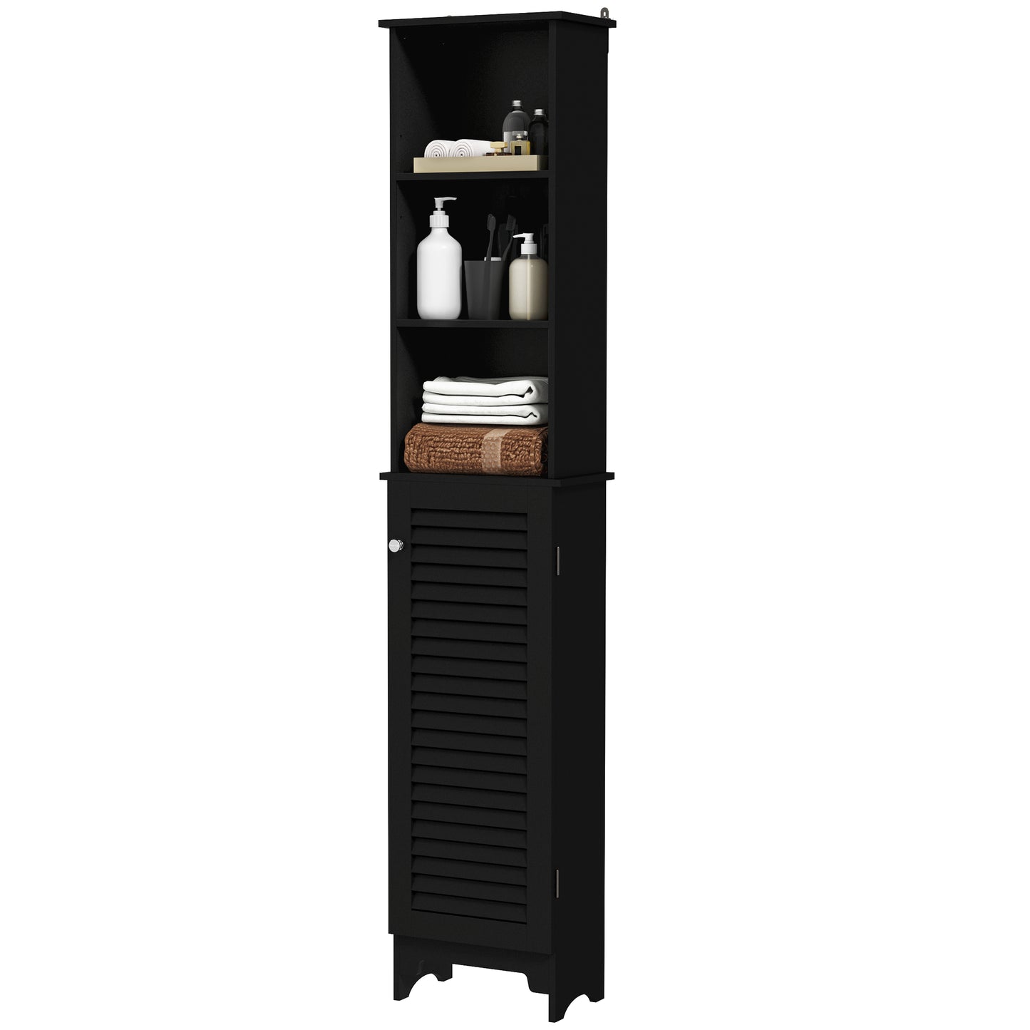 HOMCOM Tall Bathroom Storage Cabinet, Freestanding Linen Tower with 3-Tier Open Adjustable Shelf, White