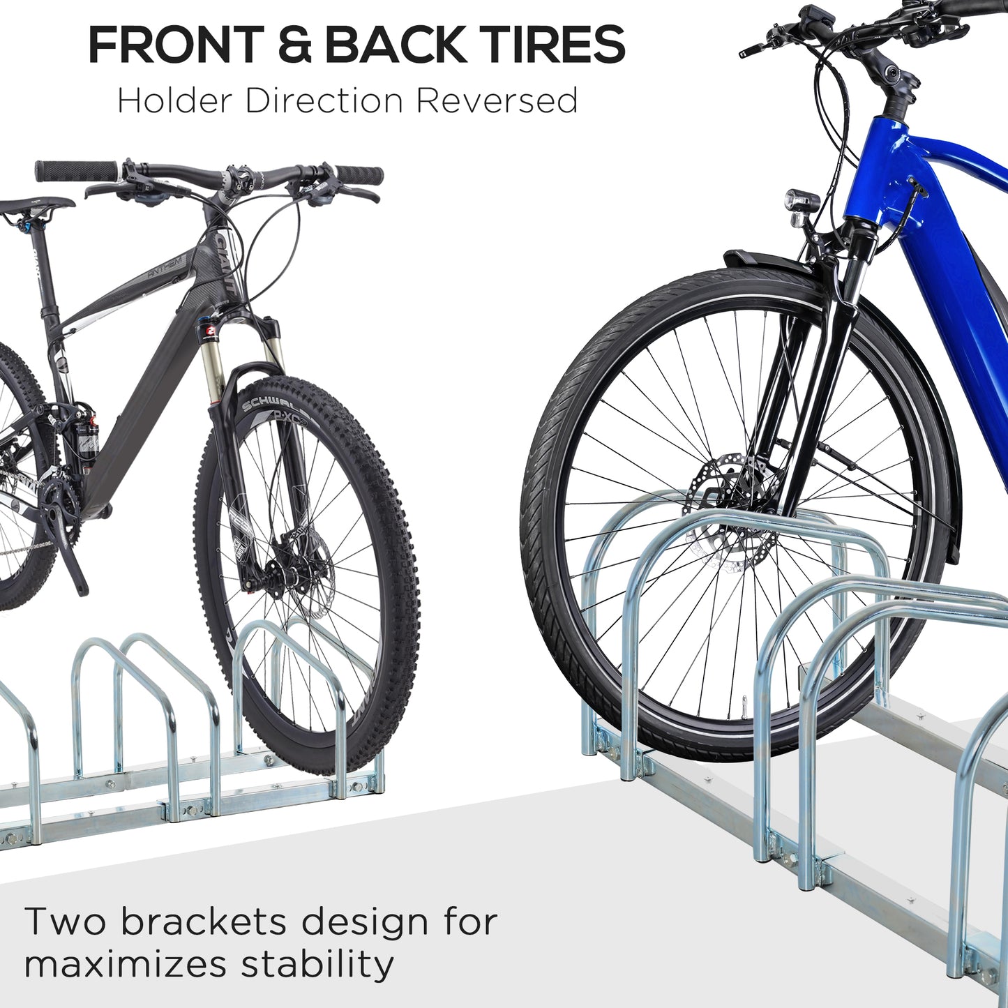 Soozier 4-Bike Bicycle Floor Parking Rack Cycling Storage Stand Garage Organizer for Indoor and Outdoor Use Silver