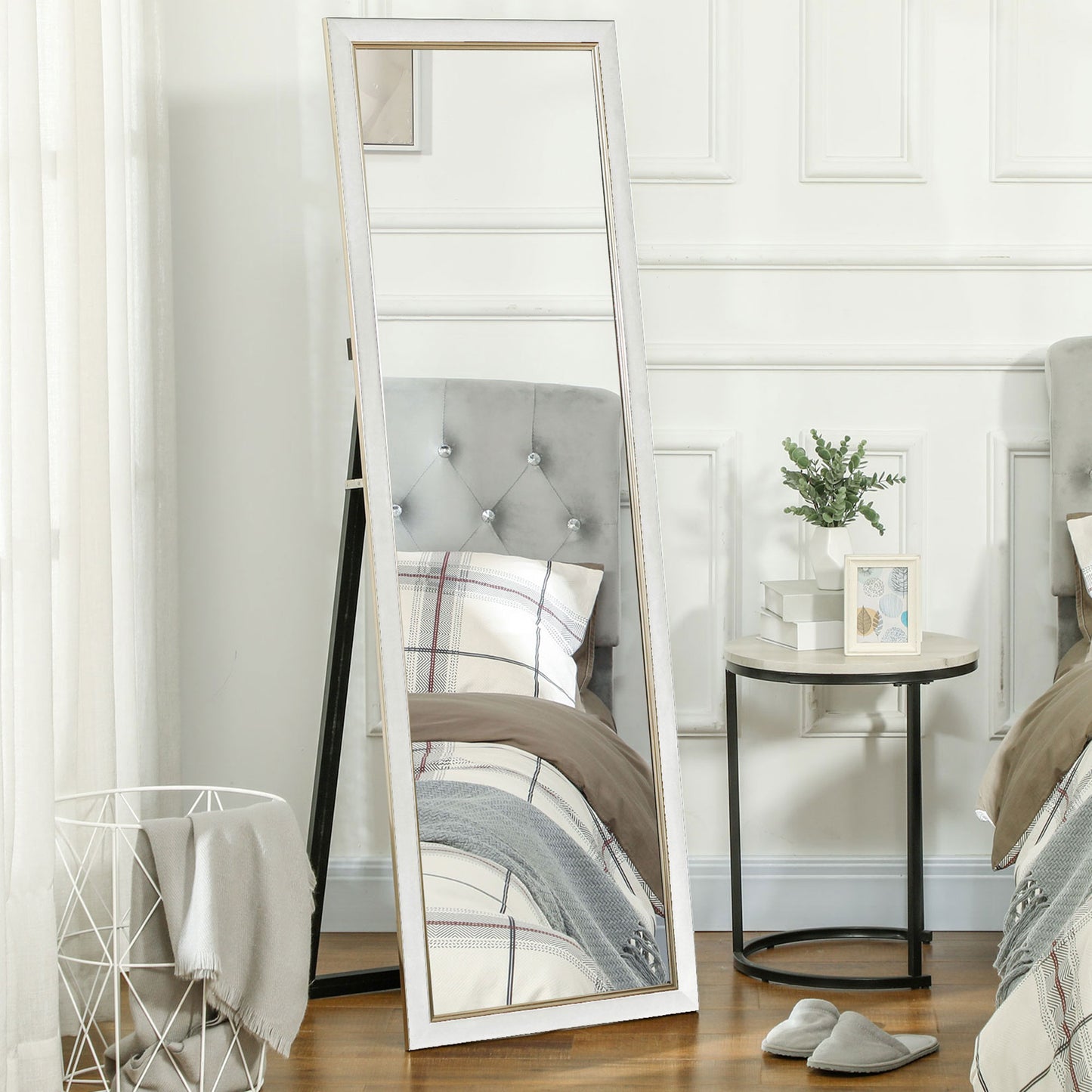 HOMCOM Floor Standing Mirror, Full Body Mirror, Free Standing, Leaning or Wall Mirror with Frame for Bedroom, Grey