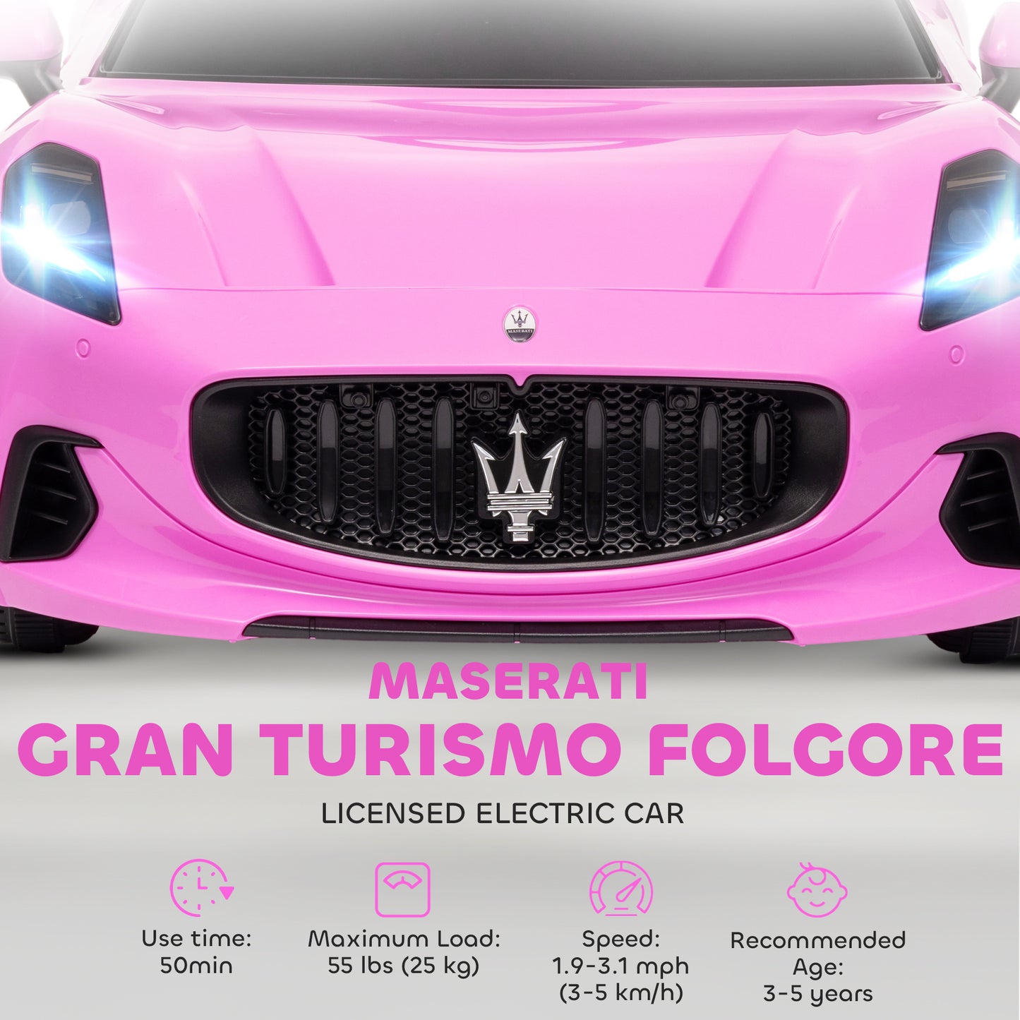 Qaba 12V Maserati Gran Turismo Licensed Kids Electric Car w/ Remote Control, Soft Start, LED Lights, Music, Horn, MP3, White