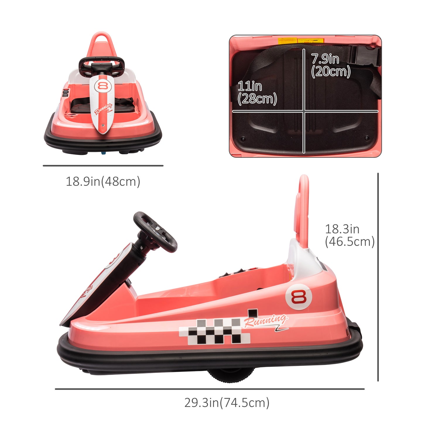 Aosom Kids Bumper Car, 6V 360° Rotation Electric Ride on Car, Twin Motors Battery Powered Toy with Music, Horn and Lights, Safety Belt, for Boys and Girls Aged 18-48 Months - Red