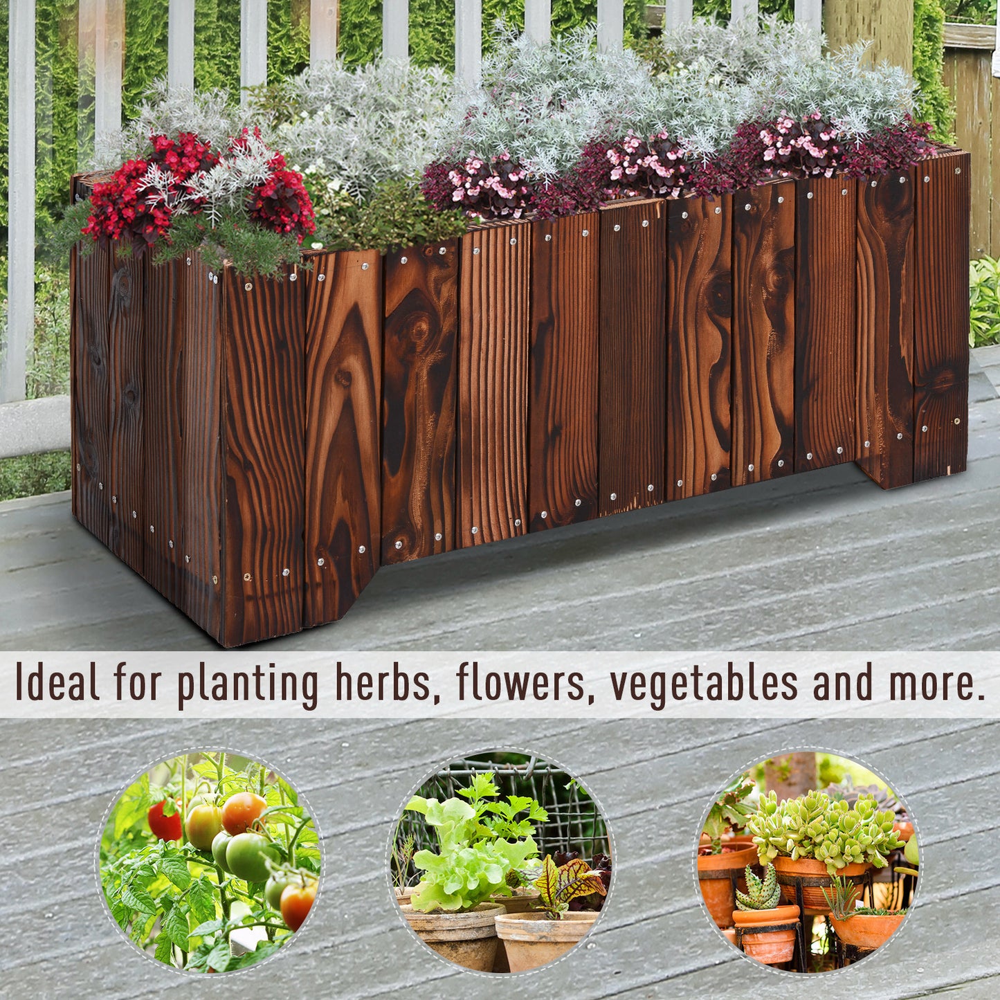 Outsunny 40" x 16" x 12" Wooden Raised Garden Bed, Raised Planter Box, Planter Raised Bed with Drainage Holes, Natural