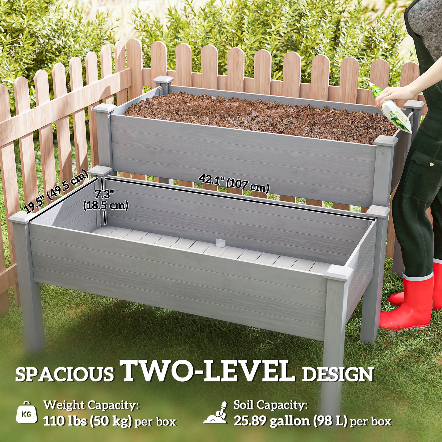 Outsunny 2 Tiers Wood Plant Raised Bed Flower Vegetable Herb Grow Box Stand Garden Step Planter Stand Free Combination Natural