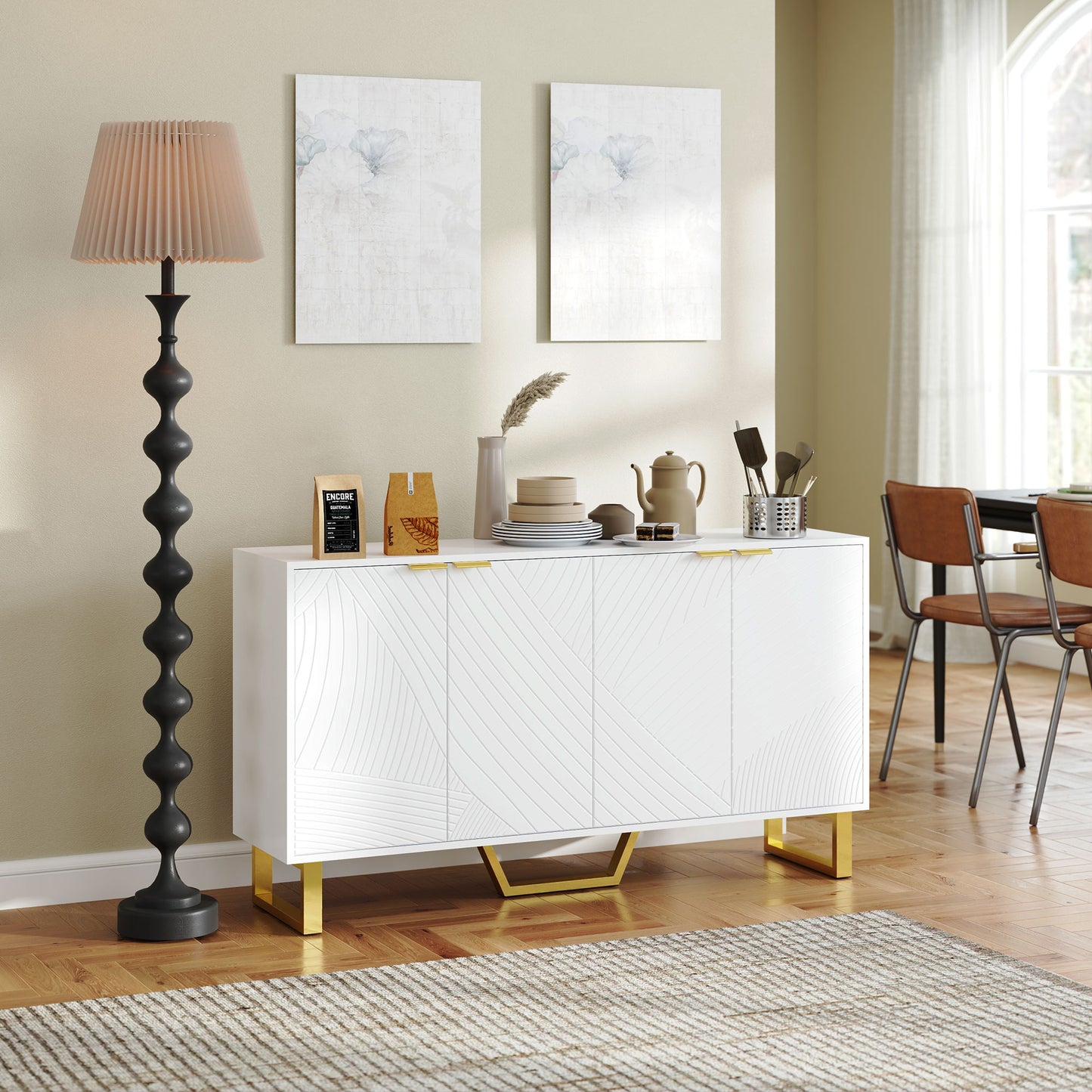 HOMCOM Sideboard Buffet Cabinet with Adjustable Shelves, Living Room Cabinet, TV Cabinet for 65 Inch TV, White