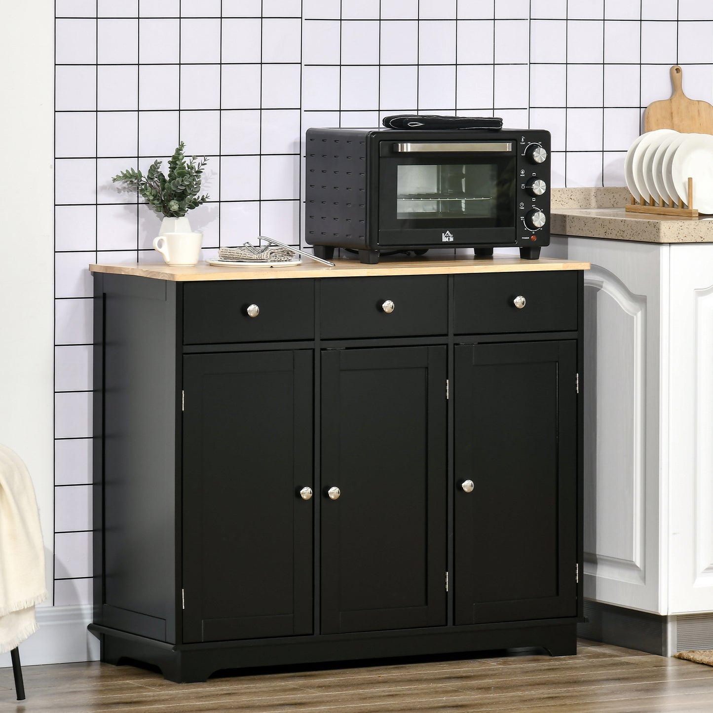 HOMCOM Modern Sideboard, Buffet Cabinet with Storage Cabinets, Drawers and Adjustable Shelves for Living Room, White