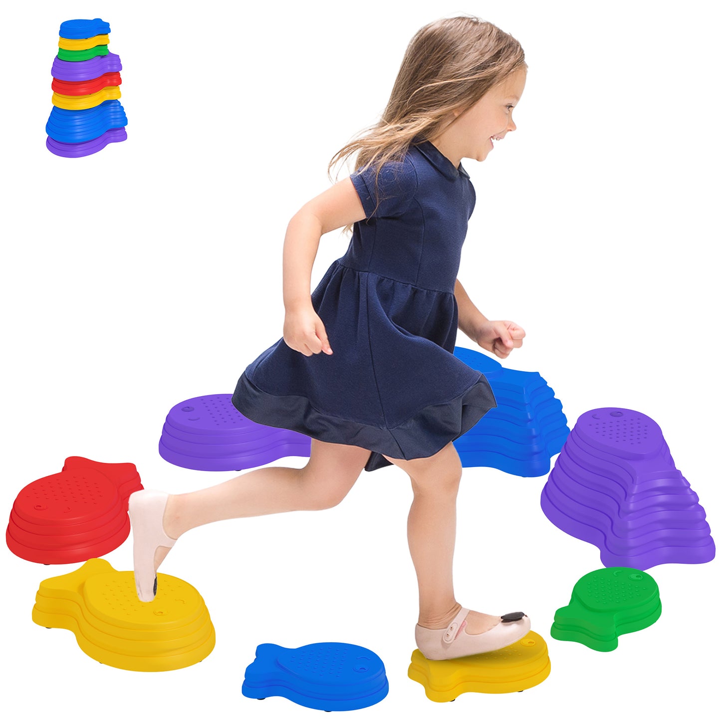 Outsunny 11PCs Larger Size Balance Stepping Stones for Kids with Non-slip Bottom, Stackable Obstacle Course Outdoor Indoor, Play River Rocks with Starfish Style