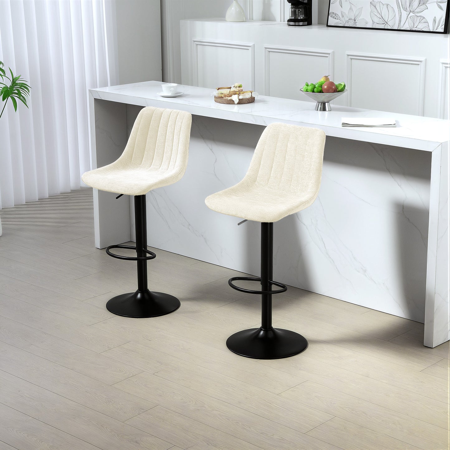 HOMCOM Adjustable Barstools Set of 2, Swivel Bar Stools with Back and Footrest for Kitchen Island Counter, Charcoal Grey