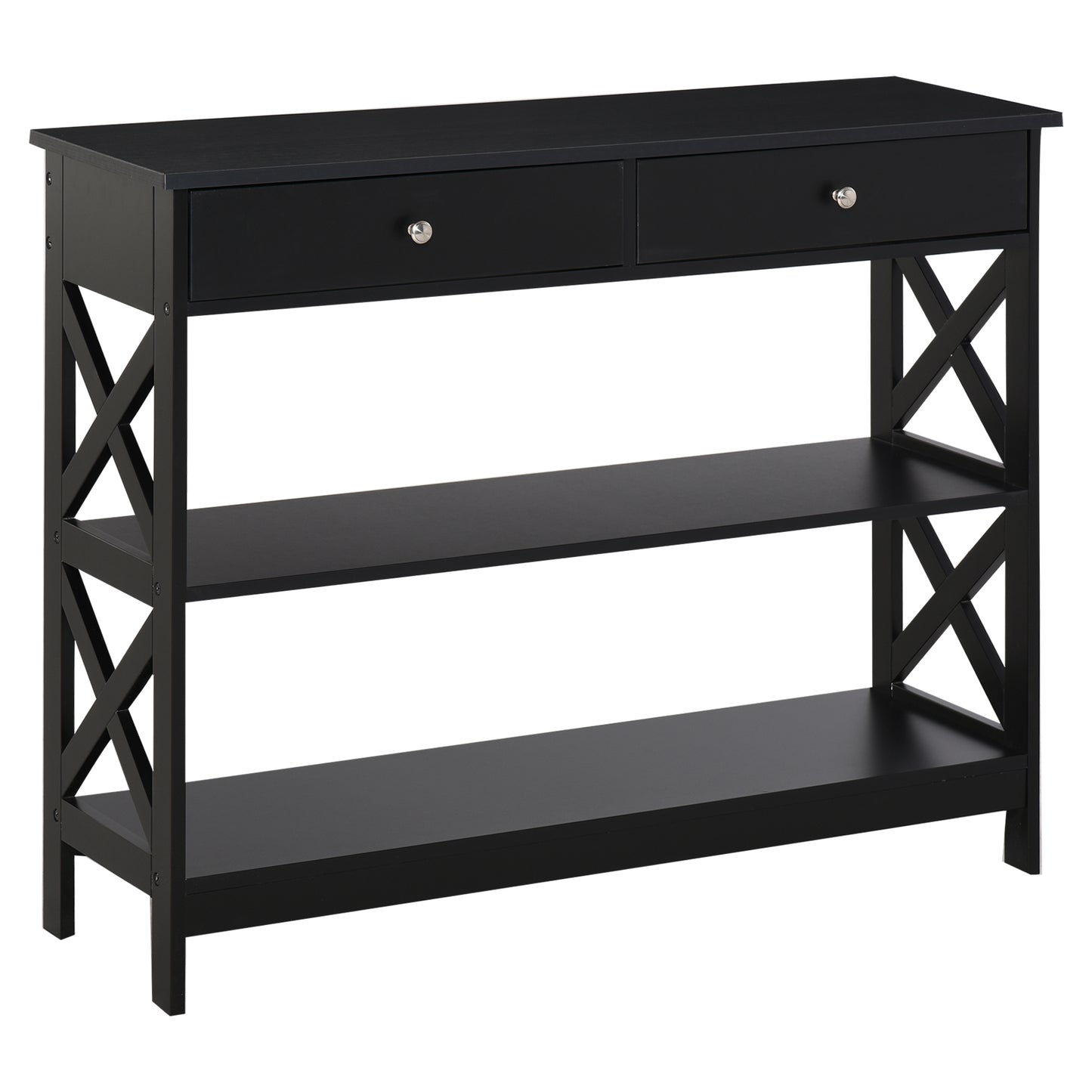 HOMCOM 39" Console Table, Narrow Entryway Table with Storage Shelves, Drawers and X Frame for Behind Couch, Living Room, Hallway, Black