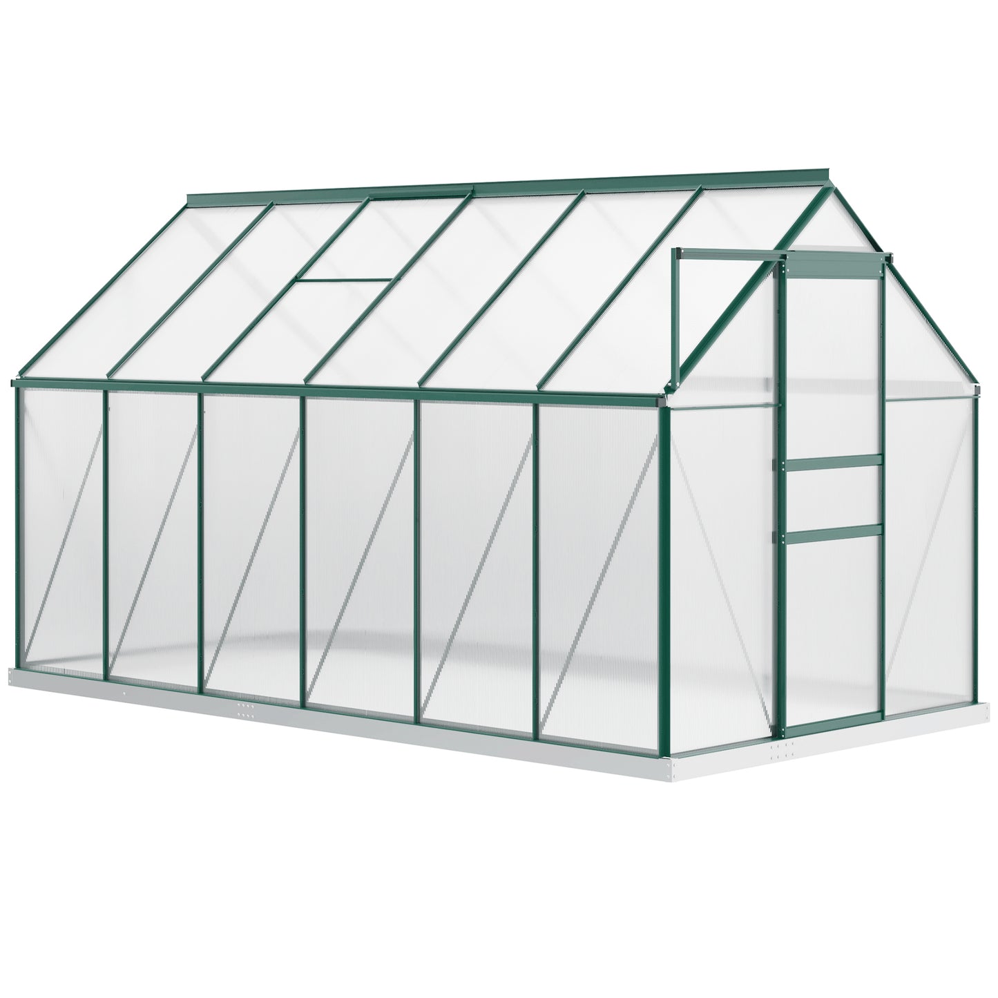 Outsunny 6' x 12' x 6.5' Walk-in Greenhouse, Polycarbonate Greenhouse with Adjustable Roof Vent, Base, Sliding Door, Clear