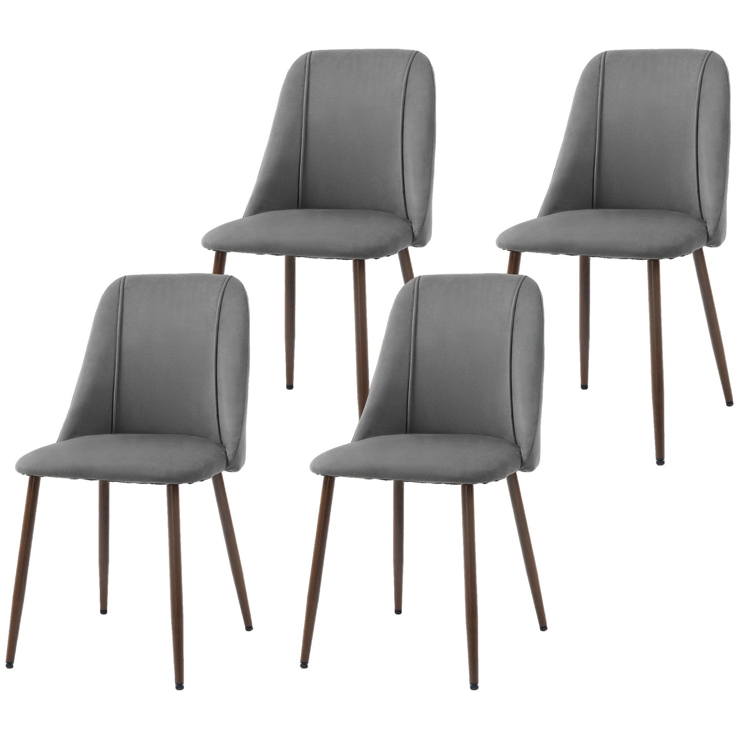 HOMCOM Upholstered Dining Chairs Set of 4, Velvet Accent Chair with Back and Wood-grain Steel Leg for Kitchen, Grey