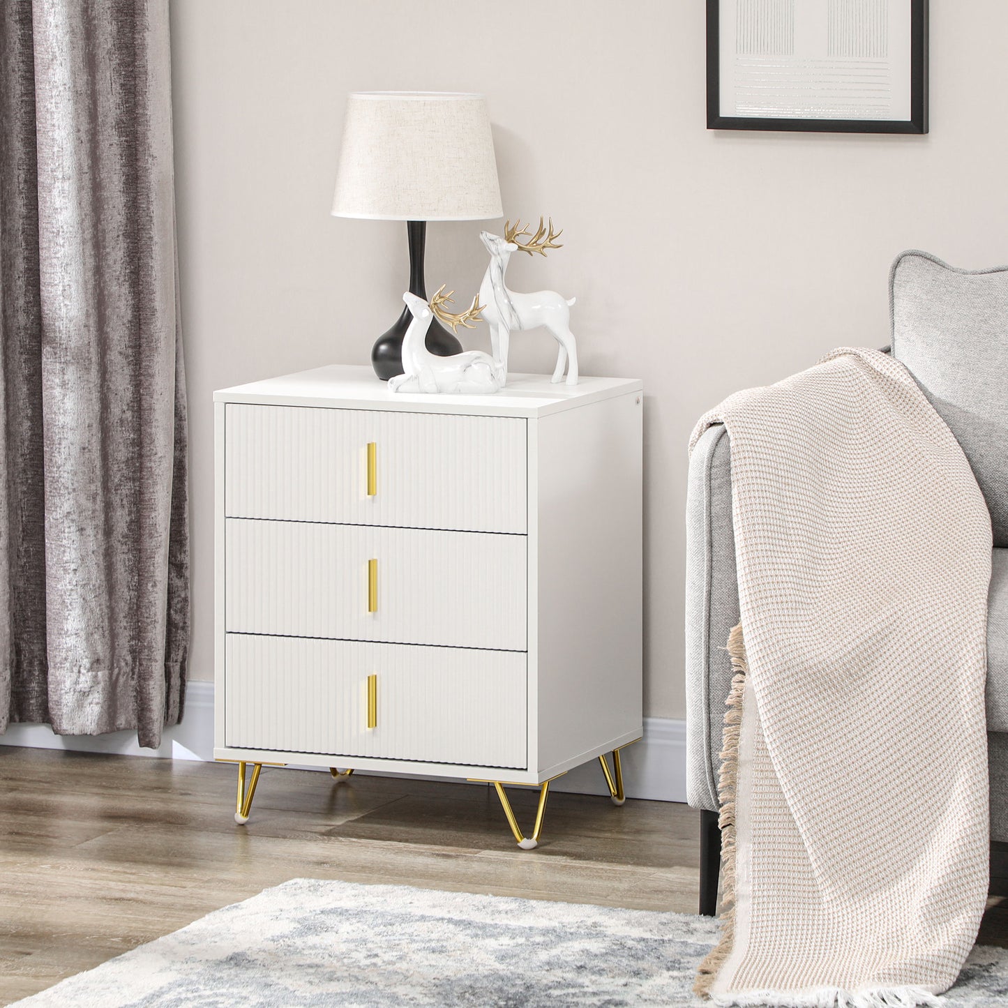 HOMCOM Drawer Chest, 3-Drawer Storage Cabinet Unit with Metal Legs for Living Room, 19.7"x15.7"x24.8", White