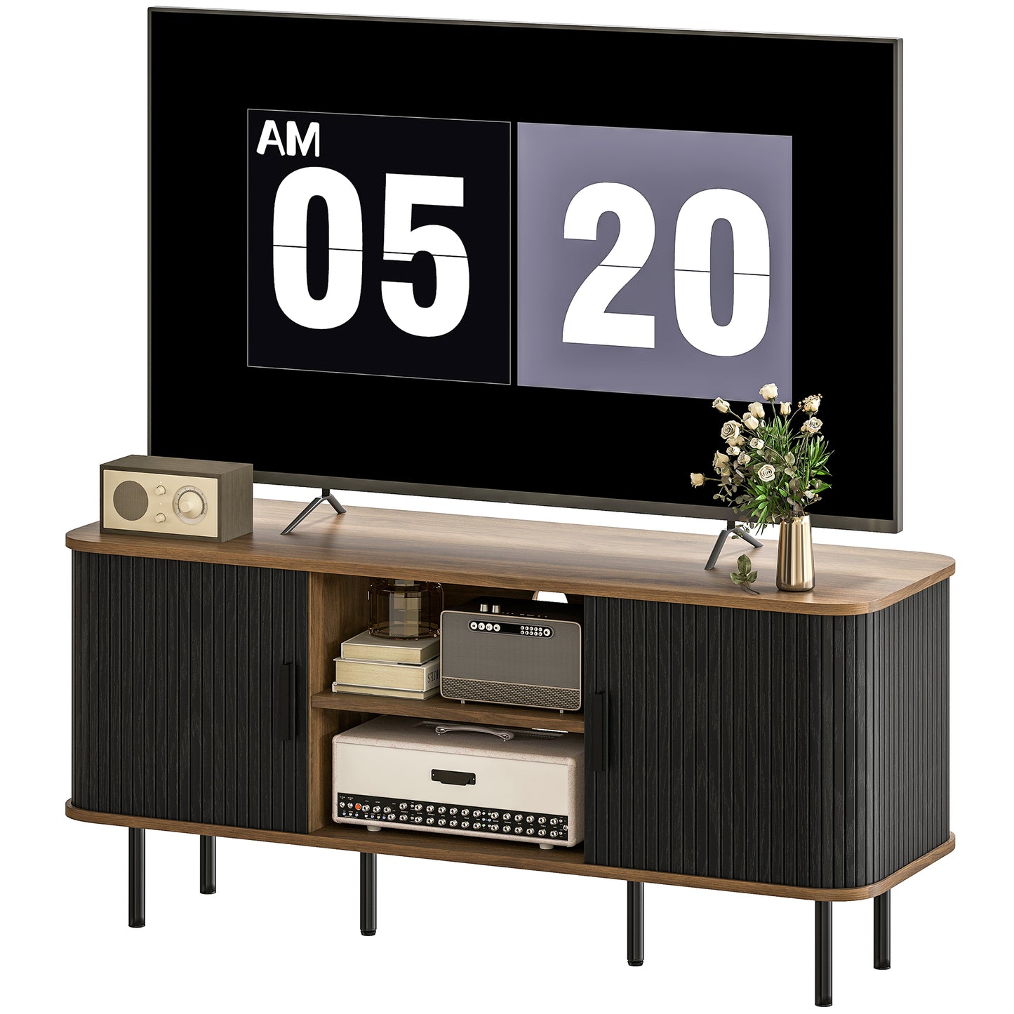 HOMCOM TV Stand Cabinet for TVs up to 55 Inches, TV Unit with Storage Shelves and Cabinets for Living Room, Oak Tone