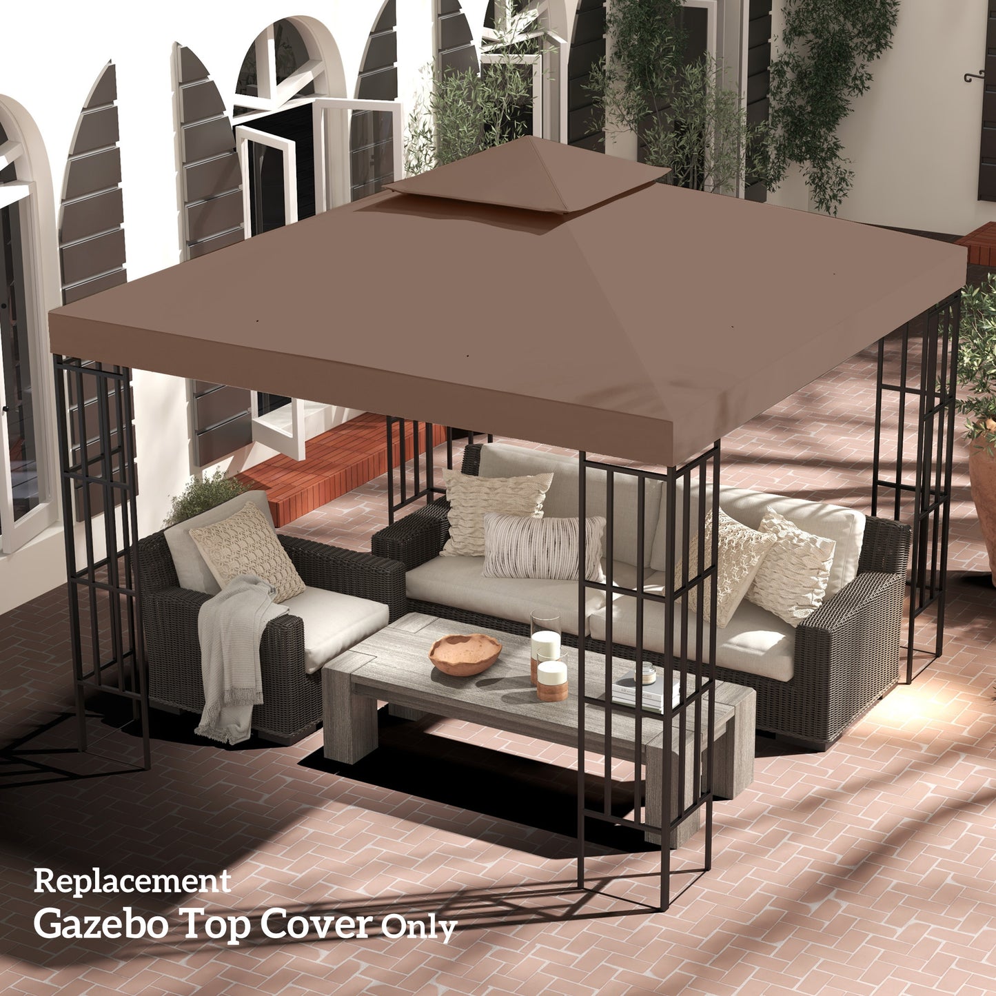 Outsunny 10' x 10' Square 2-Tier Gazebo Canopy Replacement Top Cover Outdoor Garden Sun Shade, Charcoal Grey