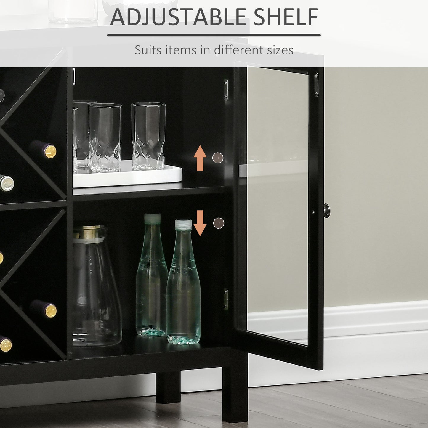 HOMCOM 30.25" Modern Kitchen Sideboard, Buffet Cabinet with Removable Wine Rack, Tempered Glass Door Cabinet and Adjustable Shelves for Living Room, Kitchen, Entryway, Black