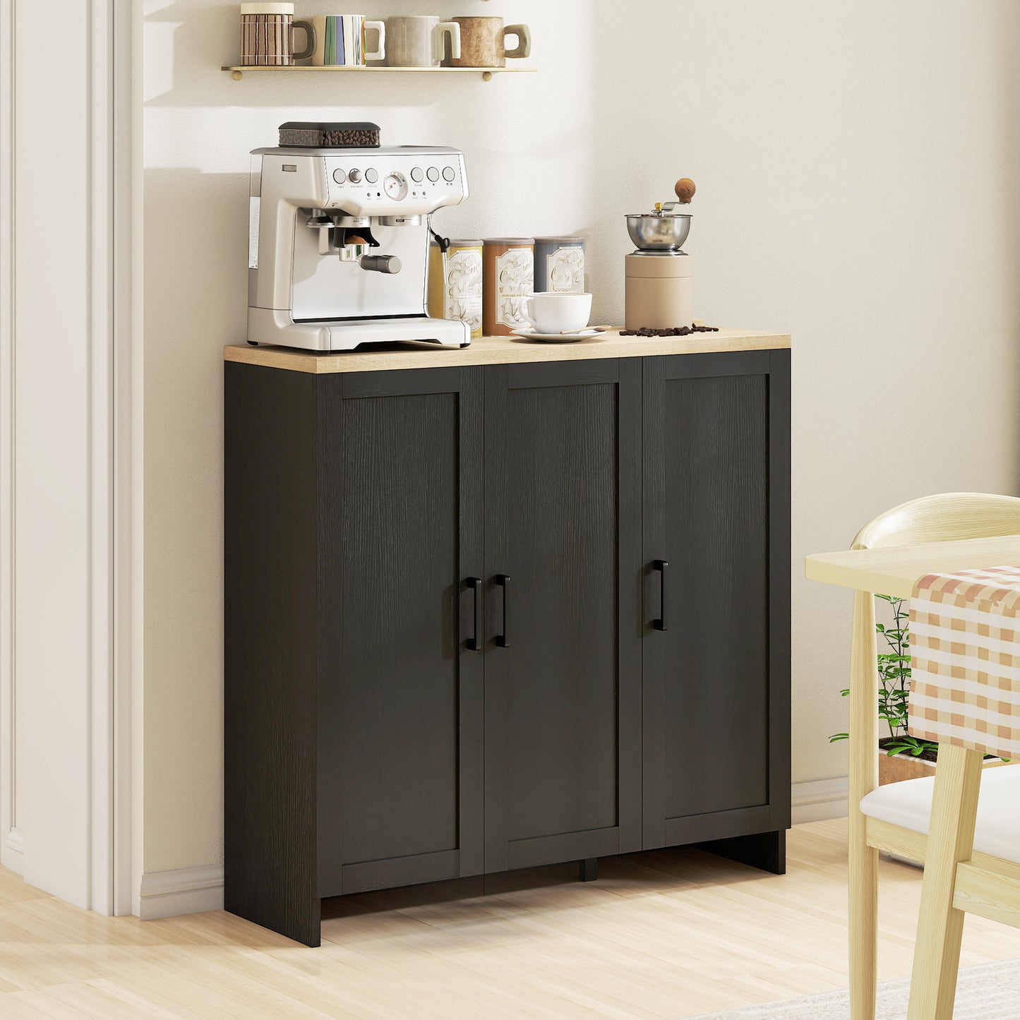 HOMCOM Modern Sideboard Buffet Cabinet, Modern Kitchen Storage Cabinet with 3 Doors Adjustable Shelves, for Dining Room, White