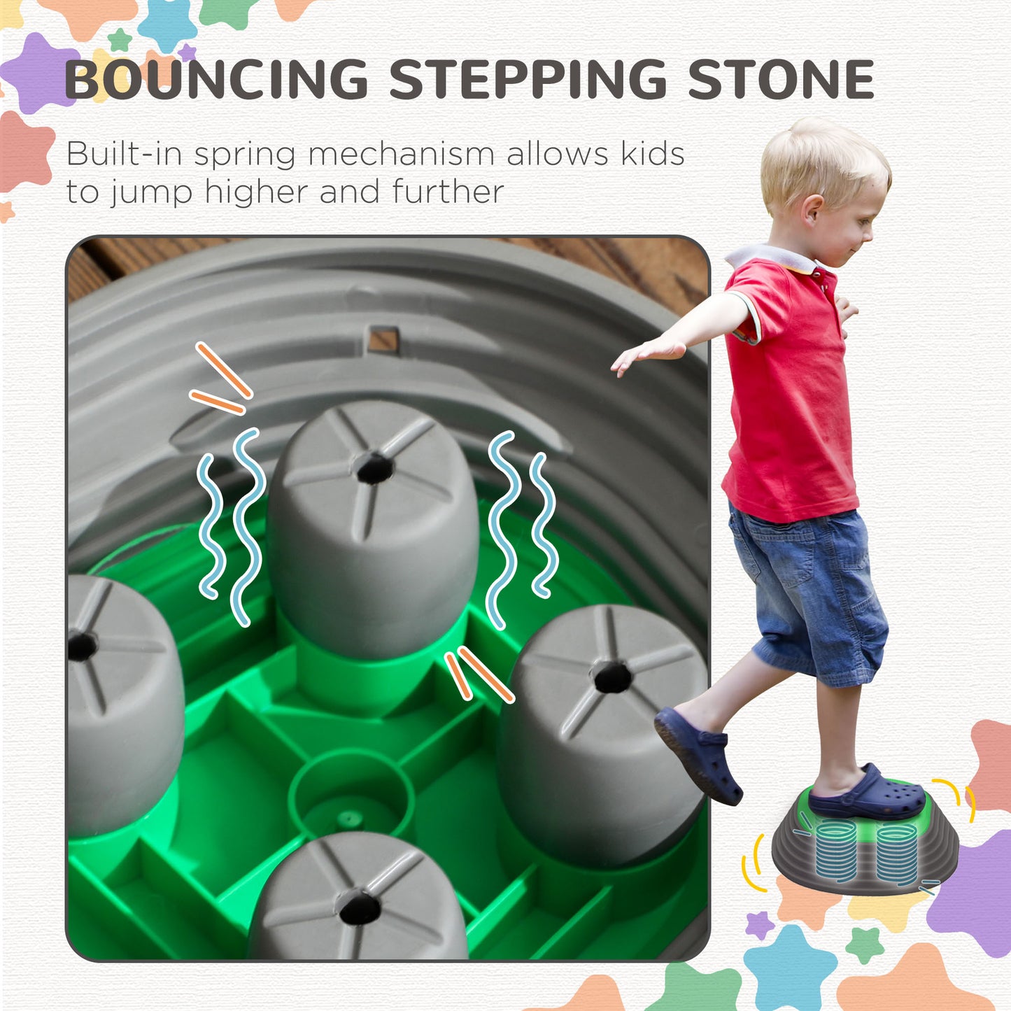 Outsunny 11PCs Larger Size Balance Stepping Stones for Kids with Non-slip Bottom, Stackable Obstacle Course Outdoor Indoor, Play River Rocks with Starfish Style