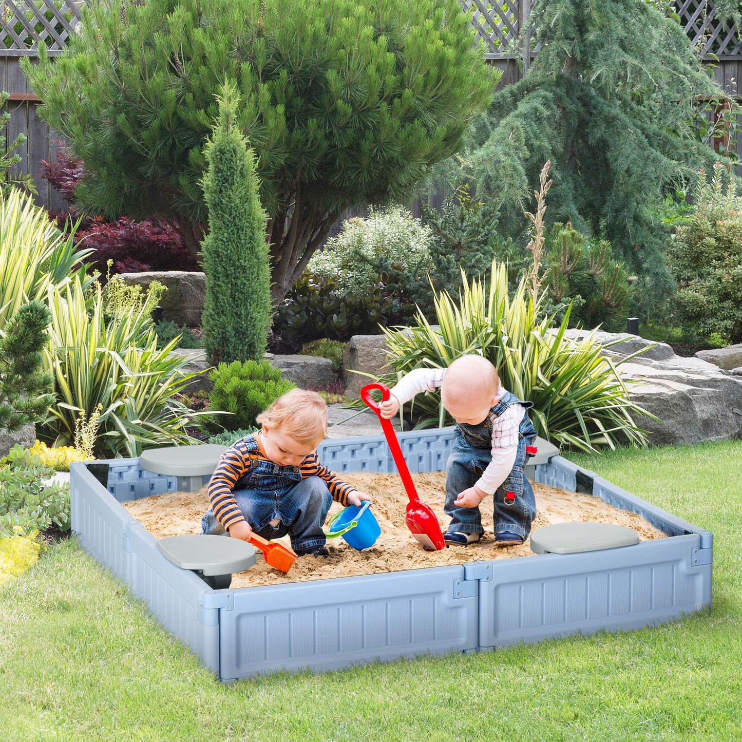 Outsunny Kids Outdoor Sandbox with Canopy, Bottom Fabric Liner, Brown
