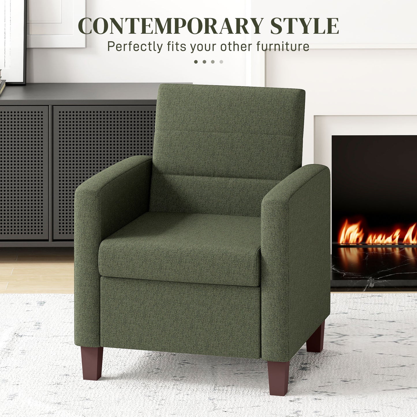 HOMCOM Fabric Accent Chair, Modern Armchair with Seat Cushion and Non-Slip Pads for Living Room, Bedroom, Light Brown