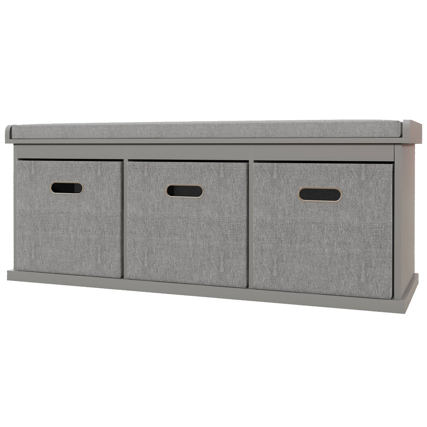 HOMCOM Shoe Storage Bench with Seat, Entryway Bench Seat with Cushion, 3 Fabric Drawers for Hallway, Grey