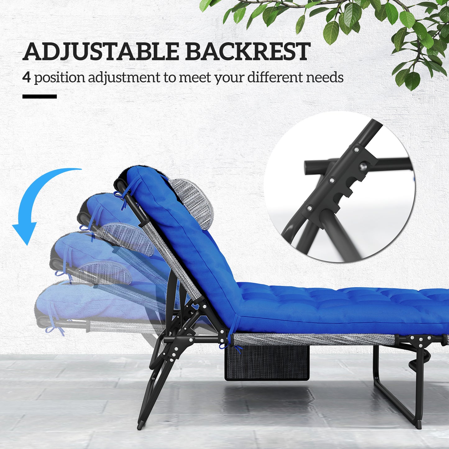 Outsunny 2-Piece Folding Lounge Chairs with Adjustable Backrest, Tanning Chair with Cushion, Side Pocket, Headrest, Grey