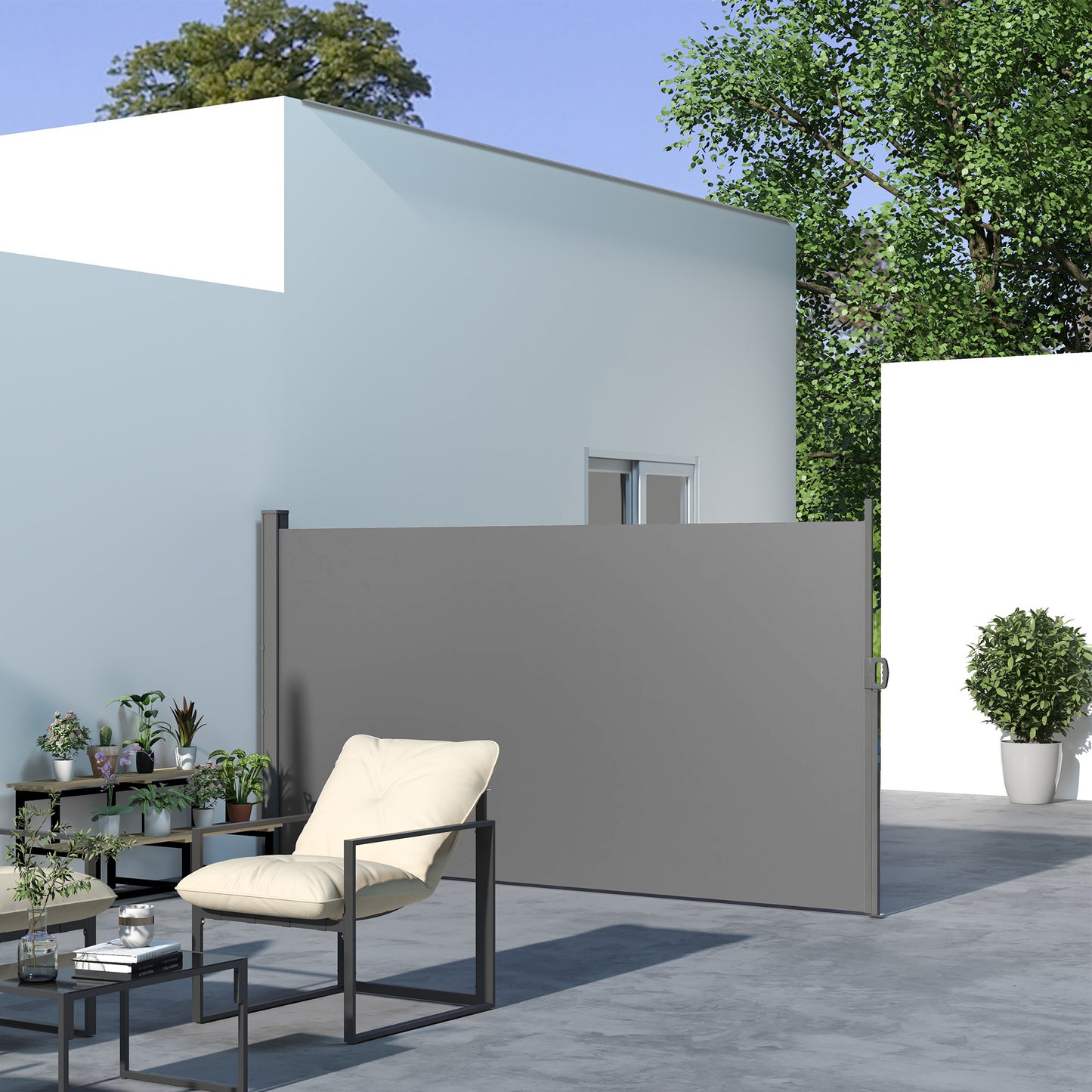 Outsunny 118" x 63" Retractable Side Awning Patio Outdoor Folding Privacy Screen with Resistance to UV Rays & Wind, Grey