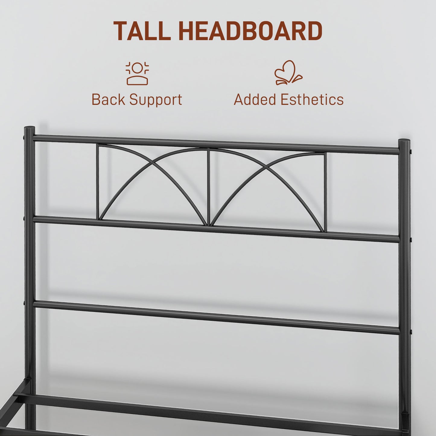 HOMCOM Metal Full Platform Bed Frame with Headboard, Steel Slat Support, Underbed Storage, No Box Spring Needed, Easy Assembly