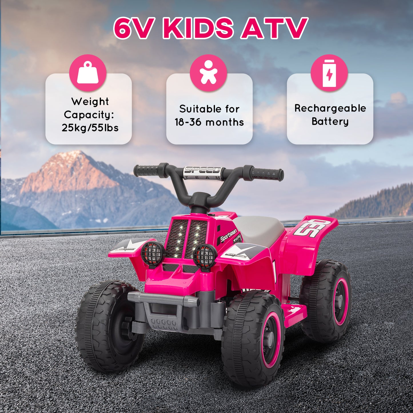 Qaba 6V Kids ATV Quad, 4 Wheeler Battery Powered Electric Ride on Car w/ Lights, Forward Backward, White