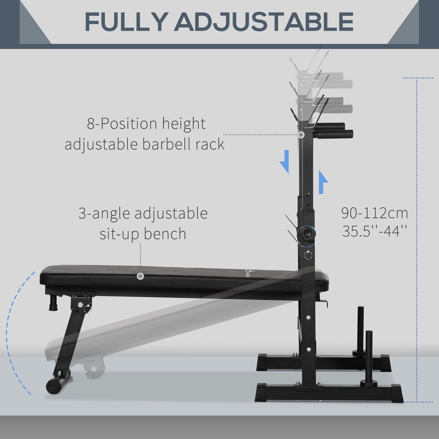 Soozier Adjustable Weight Bench, Foldable Bench Press with Barbell Rack and Dip Station for Home Gym, Strength Training Multiuse Workout Bench, Black and Grey