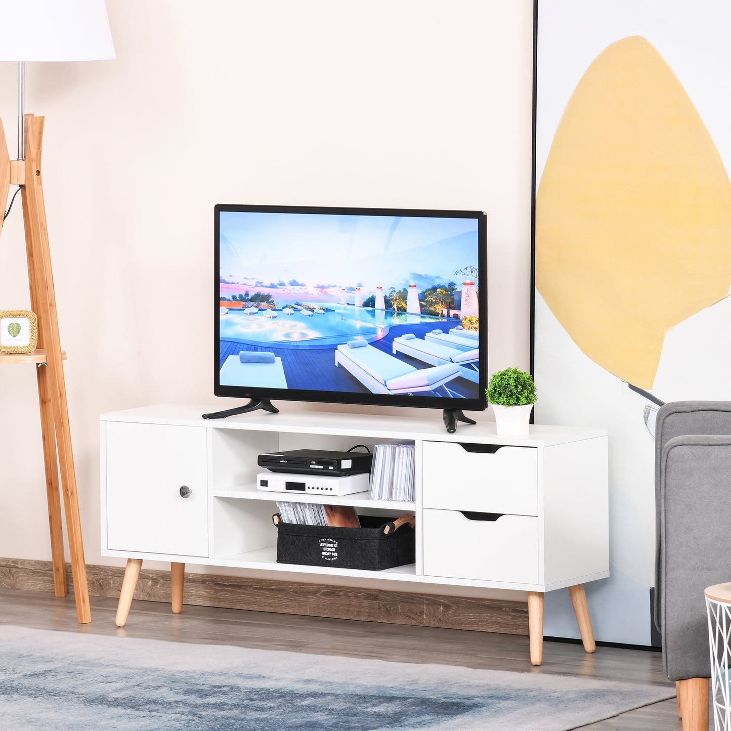 HOMCOM TV Stand for TVs up to 50", TV Cabinet with Shelves, Drawers and Cable Hole, Entertainment Unit for Living Room, White